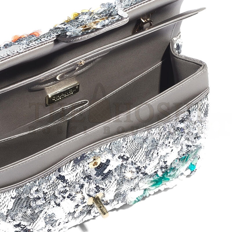 Ch**el CLASSIC 11.12 HANDBAG EMBROIDERED SATIN, SEQUINS, GLASS PEARLS A01112 (25.5*15.5*6.5cm) Master Quality