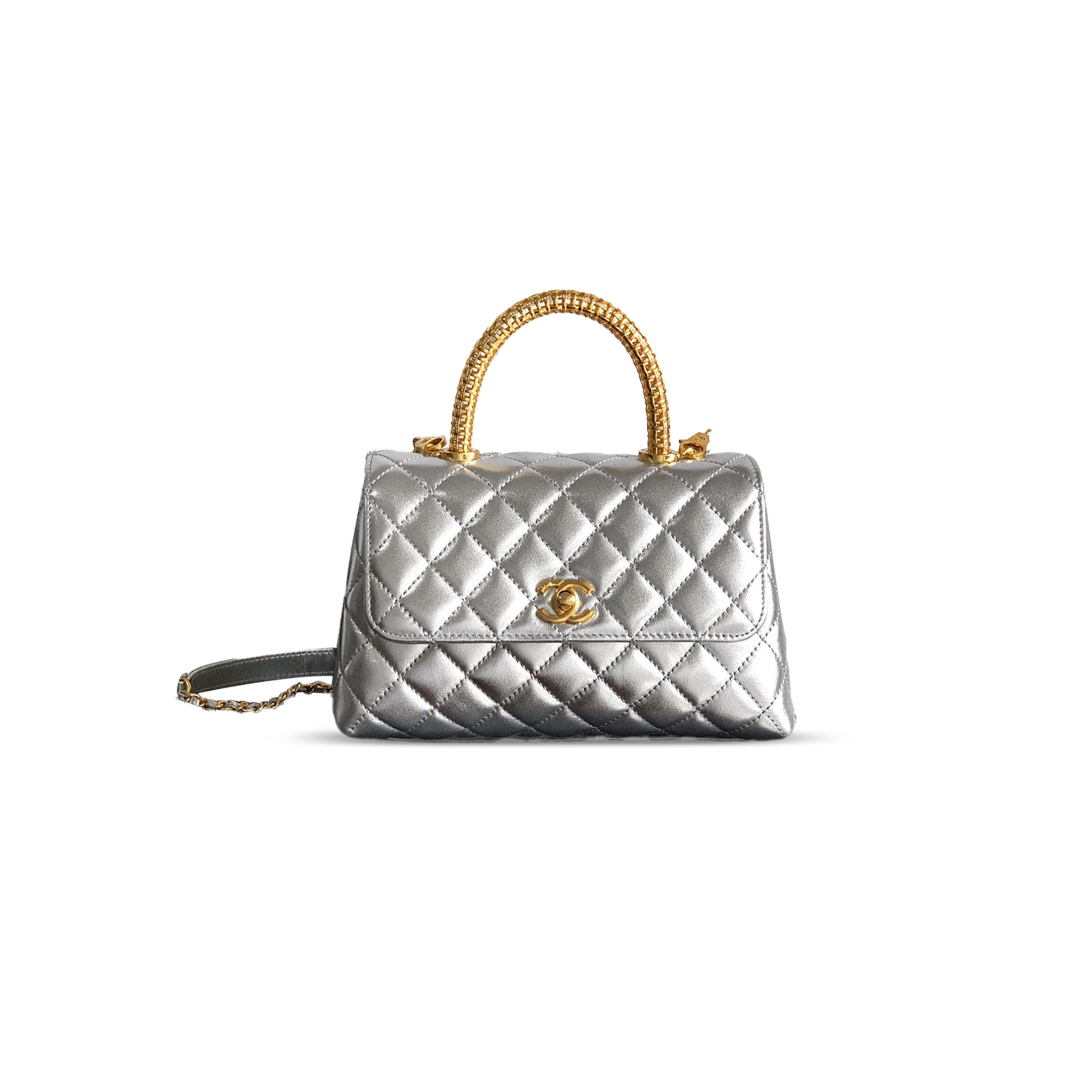 Ch**el 25A CALFSKIN QUILTED TOP HANDLE FLAP BAG 382460 (23*14*8cm) Master Quality