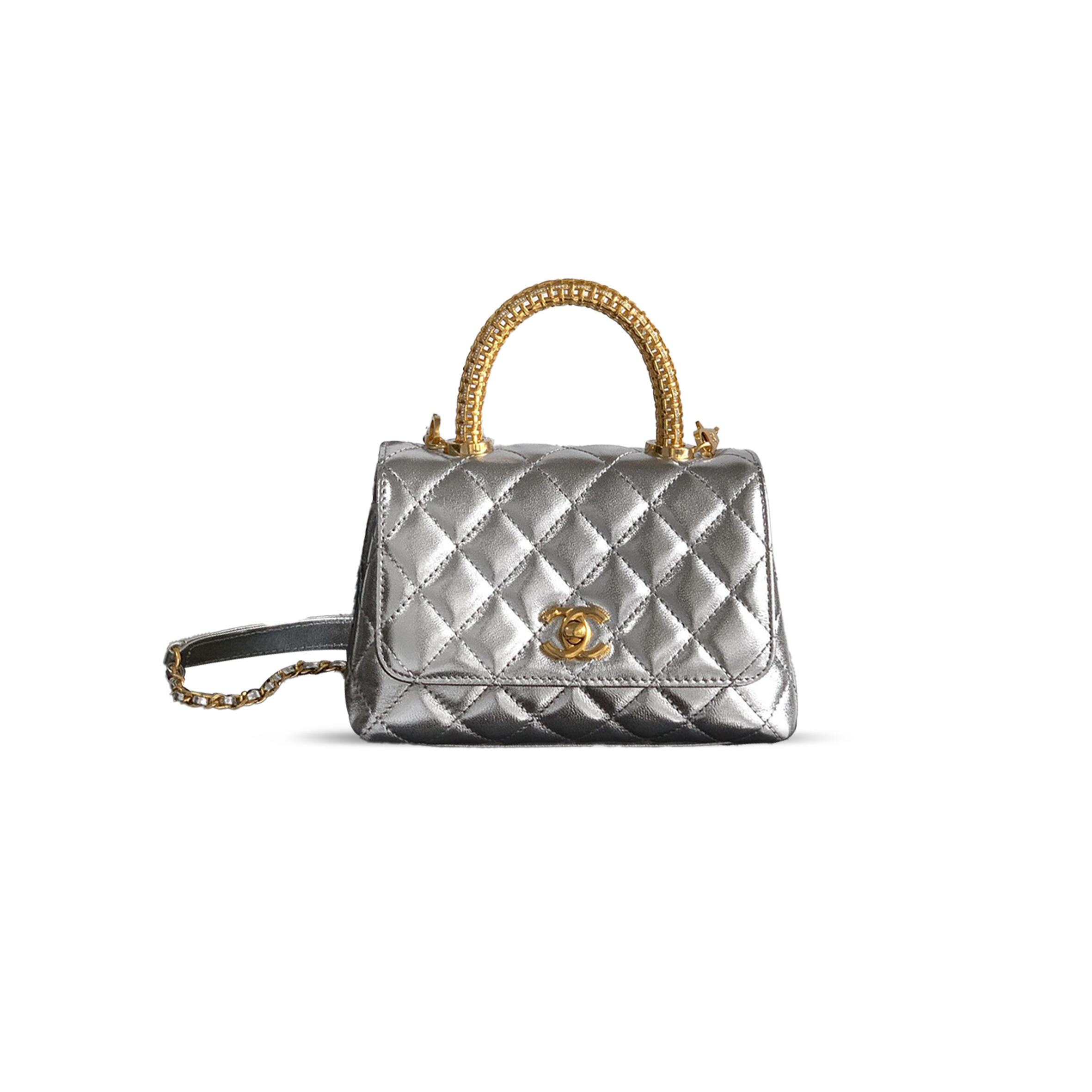 Ch**el MINI 25A CALFSKIN QUILTED TOP HANDLE FLAP BAG AS2212 (19*13*9cm) Master Quality