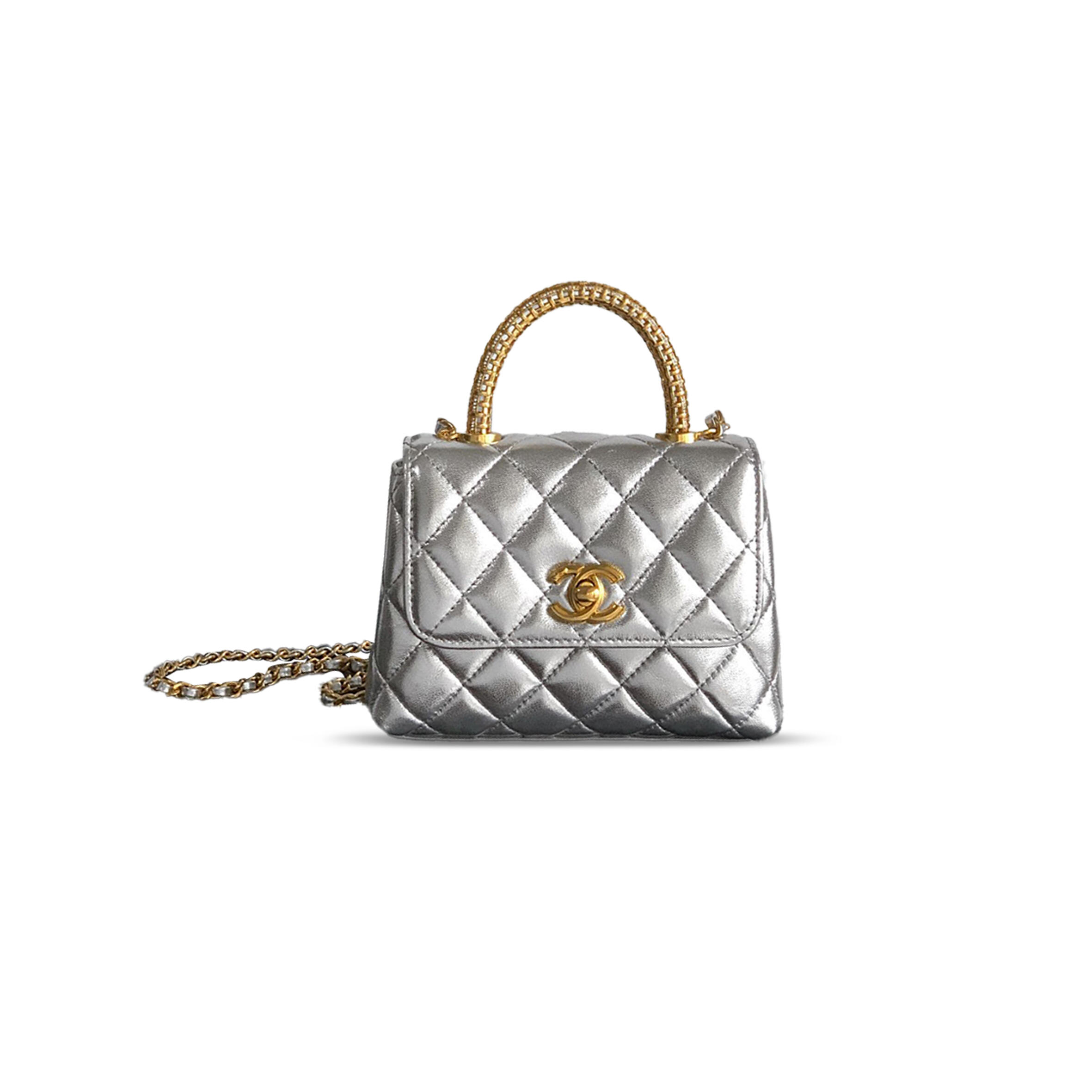 Ch**el 25A CALFSKIN QUILTED TOP HANDLE FLAP BAG 103721 (14*11.5*5.5cm) Master Quality