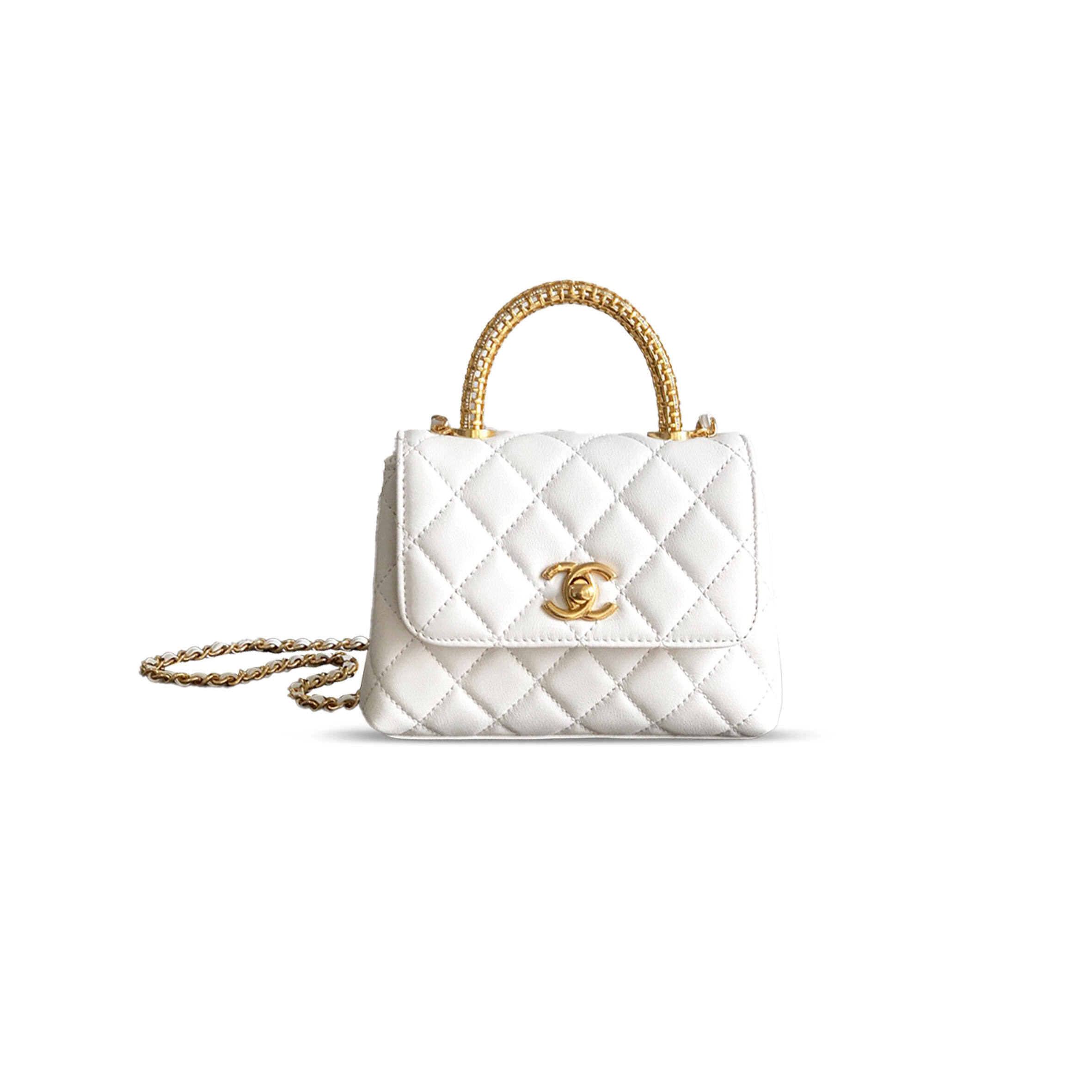 Ch**el 25A CALFSKIN QUILTED TOP HANDLE FLAP BAG 103722 (14*11.5*5.5cm) Master Quality