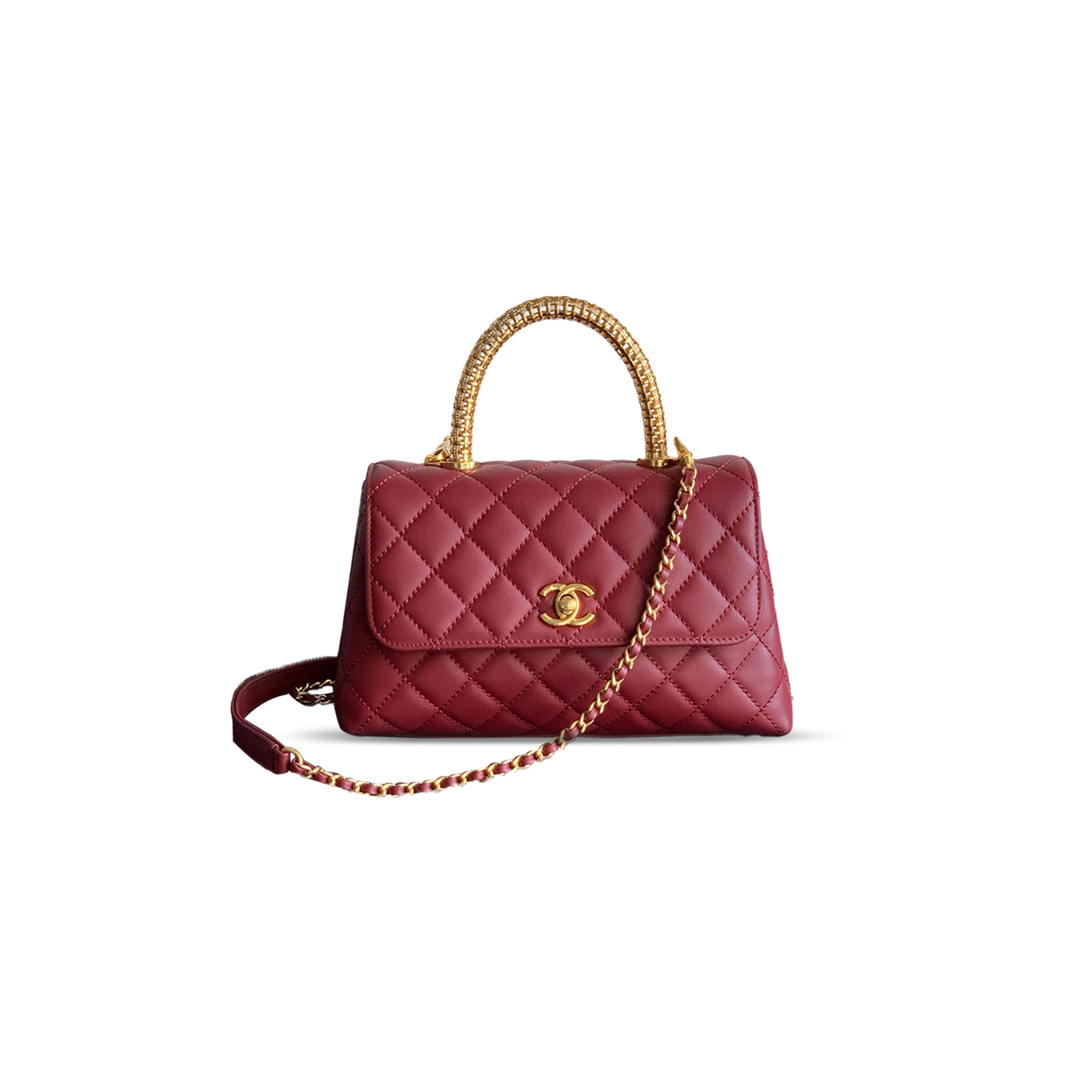 Ch**el 25A CALFSKIN QUILTED TOP HANDLE FLAP BAG 382470 (23*14*8cm) Master Quality