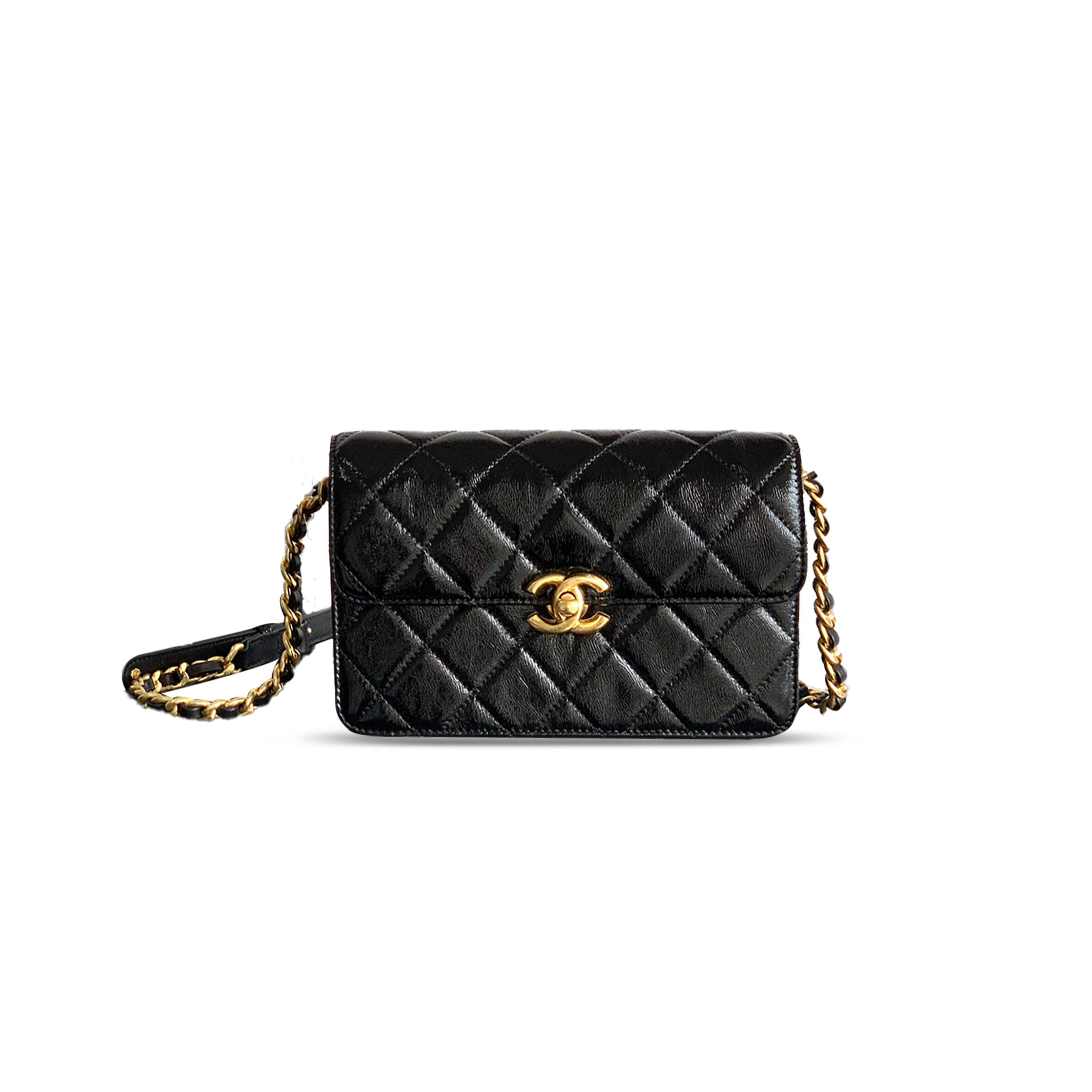 Ch**el MINI FLAP BAG WAXED CALFSKIN IN BLACK AS5618 0501 (19.5*12*5cm) Master Quality