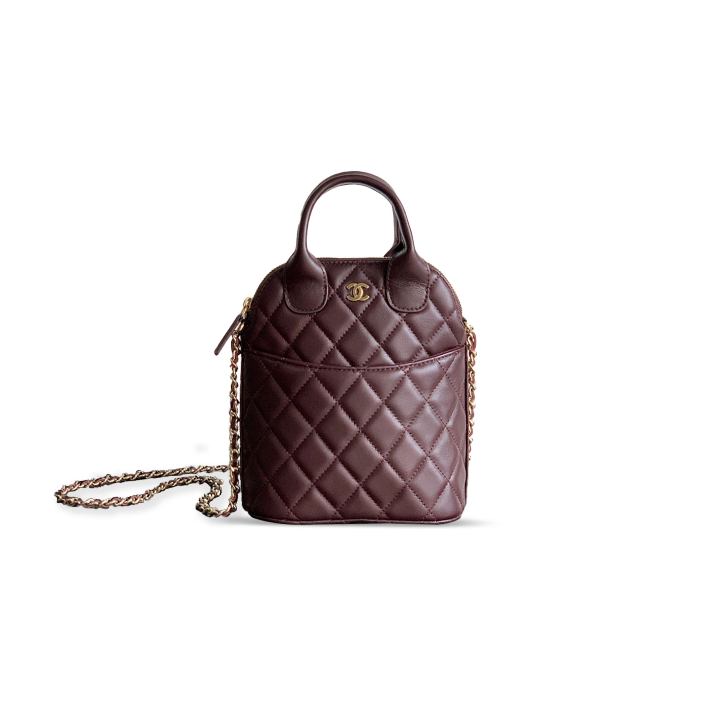 Ch**el CLUTCH WITH CHAIN SHINY LAMBSKIN IN WINE RED AP4742 (18*17*6cm) Master Quality