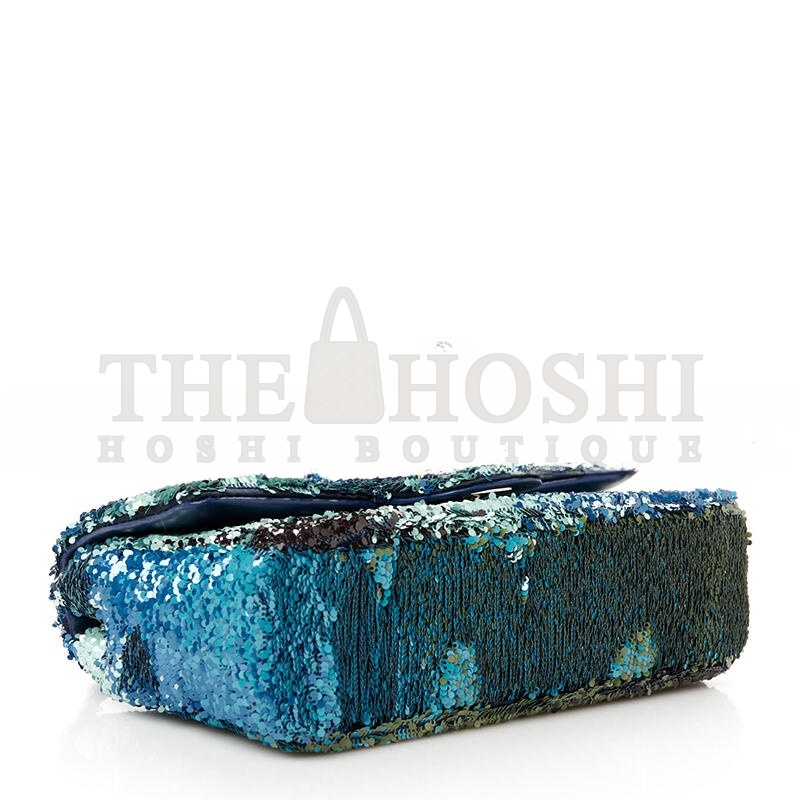 Ch**el SHADED SEQUINS MINI FLAP LIGHT GREEN DARK BROWN WHITE BLUE 1585379 (20*14*7cm) Master Quality