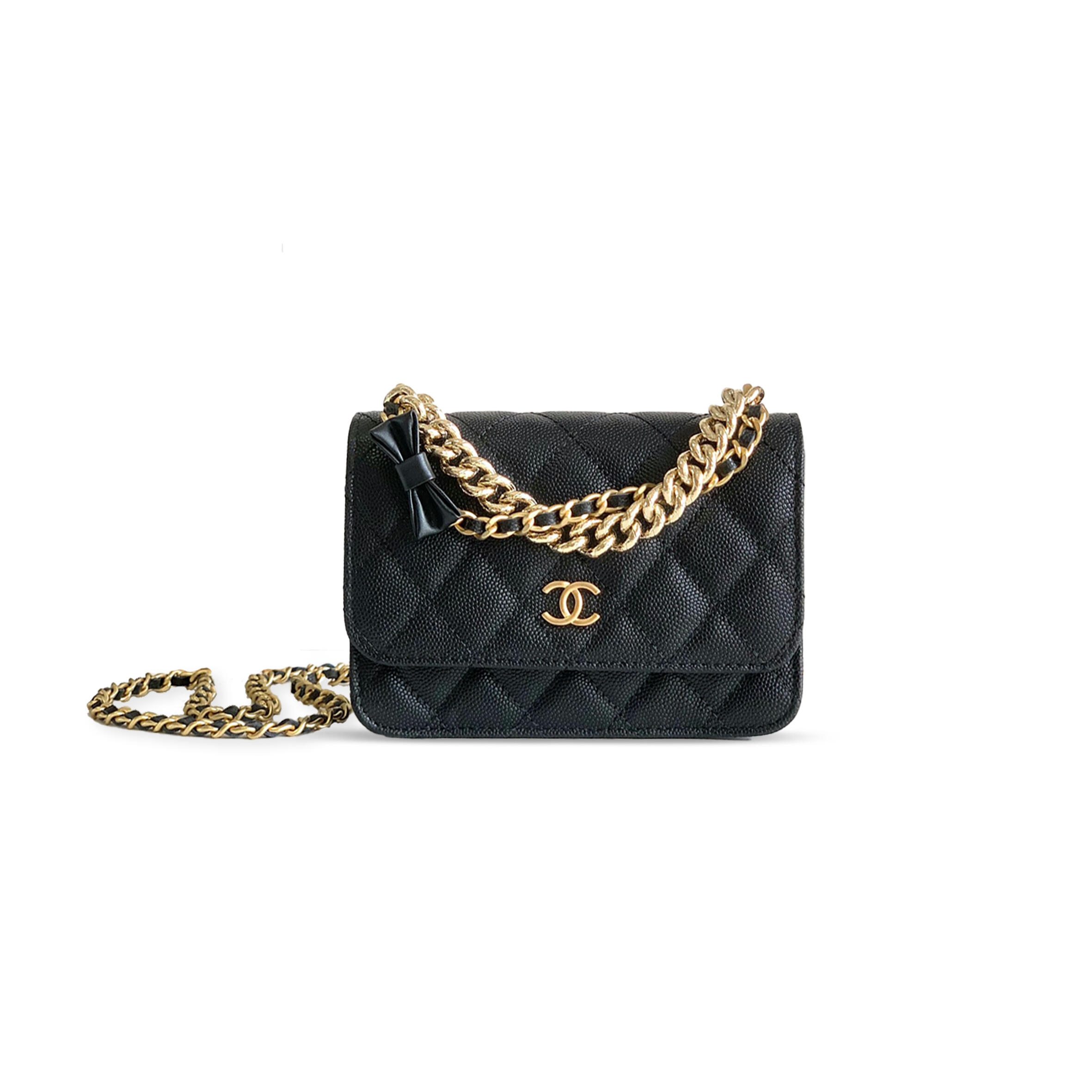 Ch**el LYCHEE PEEL CC TURNLOCK WALLET ON CHAIN WOC BLACK 148571 (17*12*6cm) Master Quality