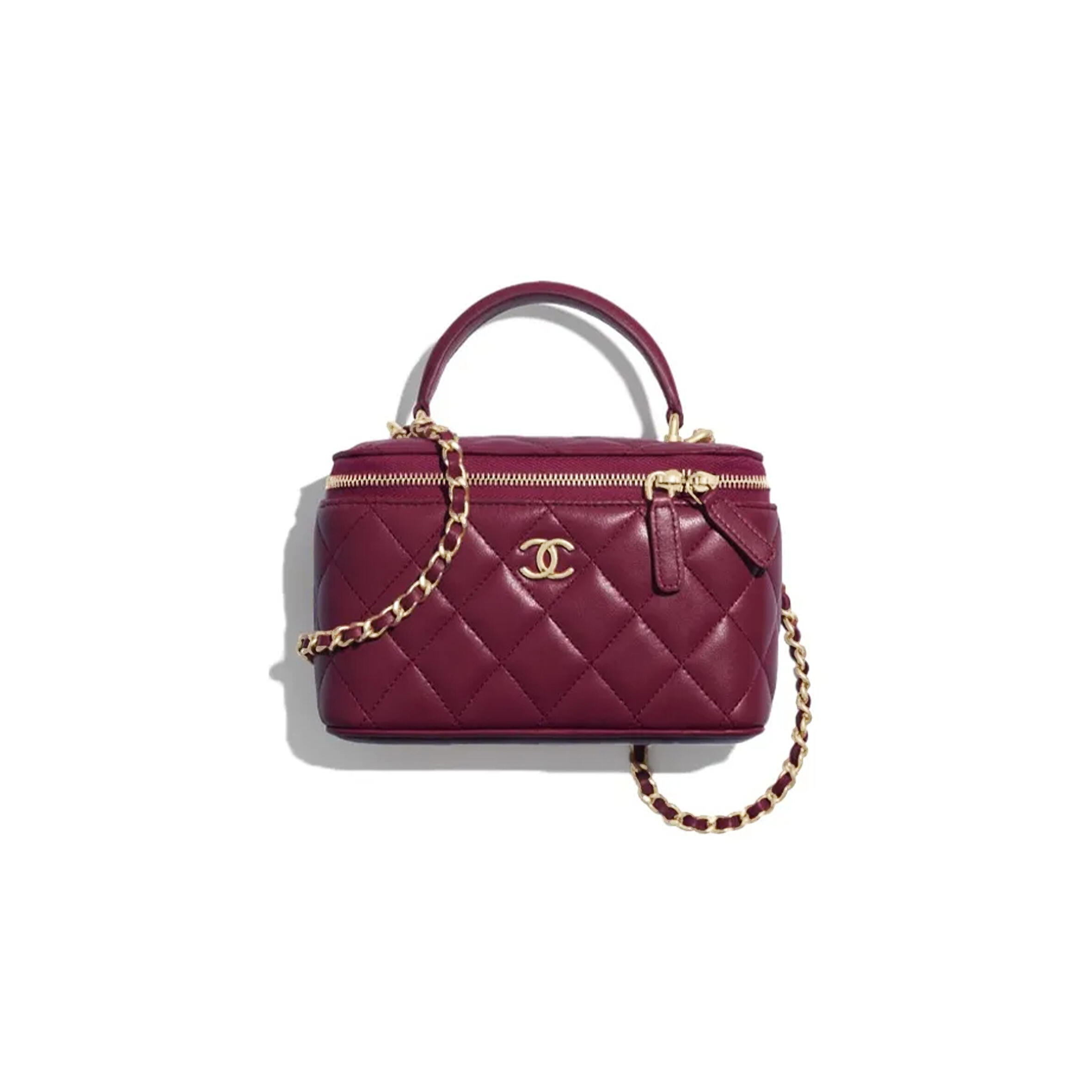 Ch**el VANITY WITH CHAIN LAMBSKIN BURGUNDY AP2199 (17*9.5*8cm) Master Quality