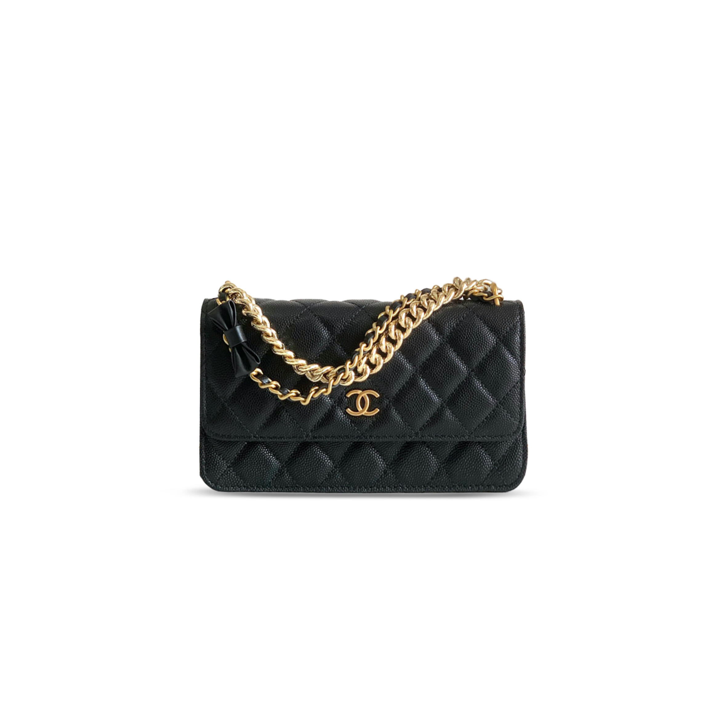 Ch**el LYCHEE PEEL CC TURNLOCK WALLET ON CHAIN WOC BLACK AP6467 (20*11.5*4.5cm) Master Quality