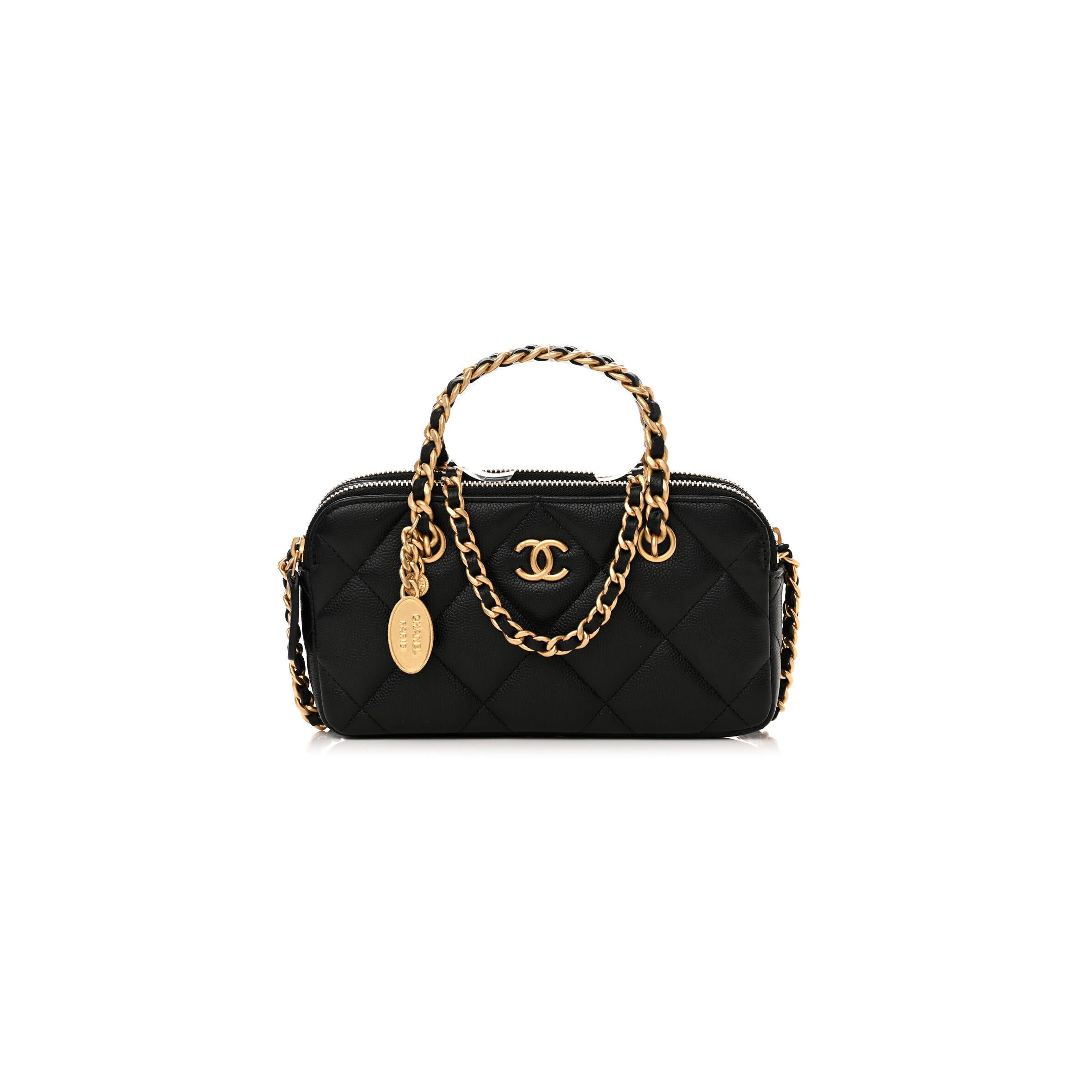 Ch**el CAVIAR QUILTED TOP HANDLE PHONE HOLDER WITH CHAIN BLACK AP3495 (18*11*4cm) Master Quality