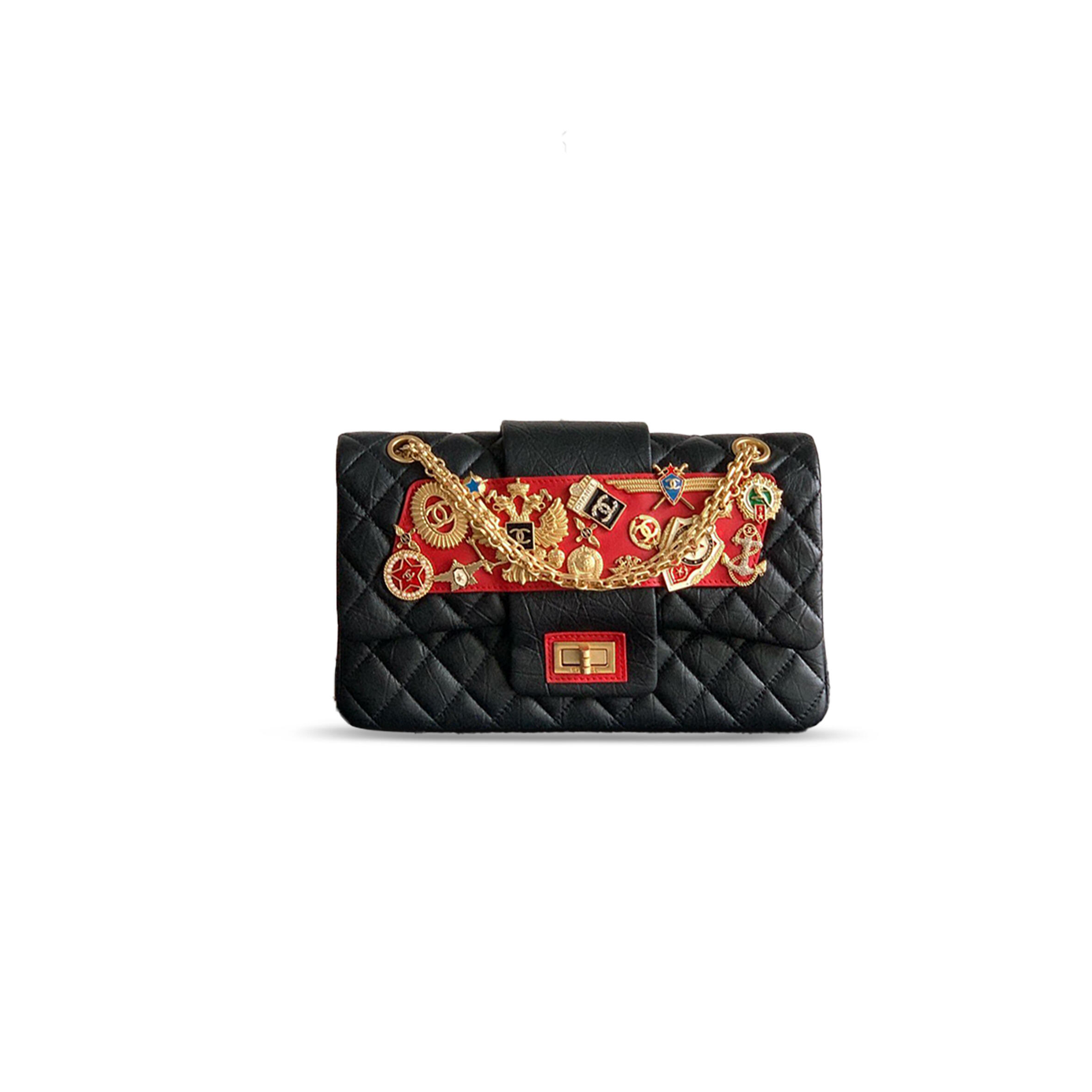 Ch**el BLACK QUILTED ROMANOV CHARMS 2.55 DOUBLE FLAP BAG 365471 (25.5*16*7.5cm) Master Quality