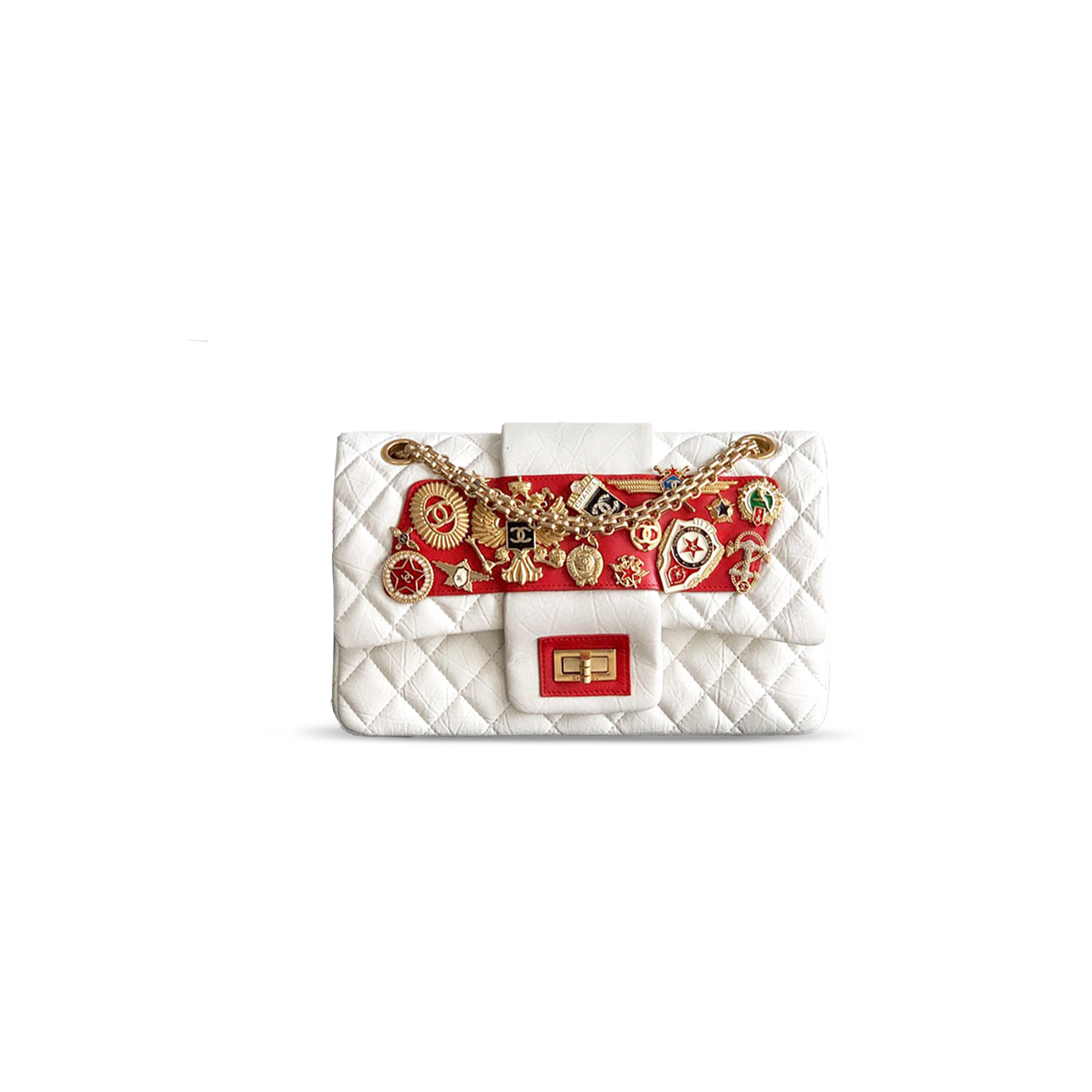 Ch**el WHITE QUILTED ROMANOV CHARMS 2.55 DOUBLE FLAP BAG 365472 (25.5*16*7.5cm) Master Quality