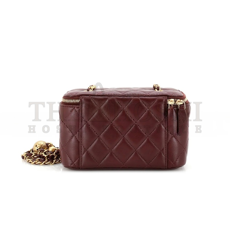 Ch**el PEARL CRUSH VANITY WITH CHAIN QUILTED LAMBSKIN BURGUNDY AP2303 (17*9.5*8cm) Master Quality