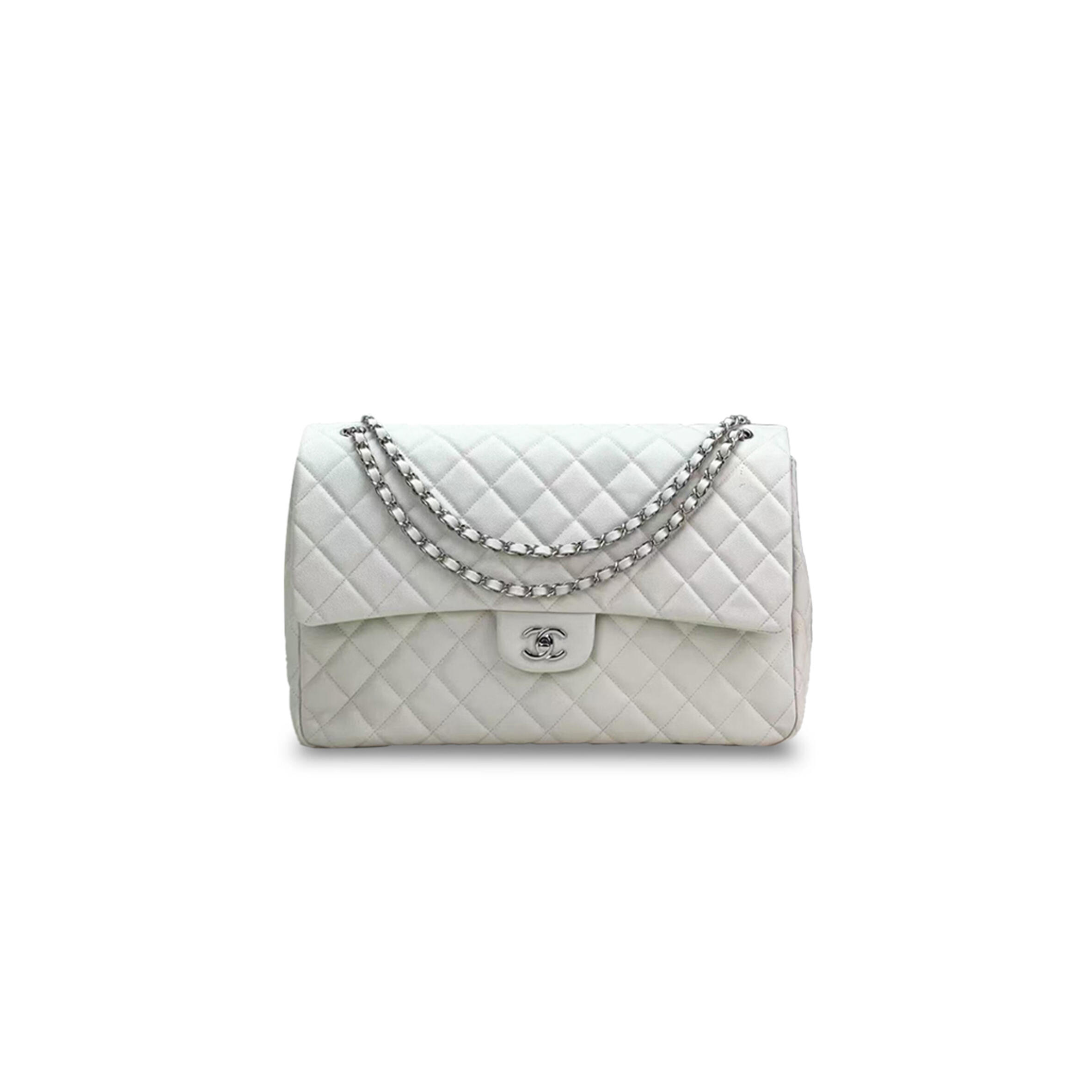 Ch**el SHINY CAVIAR SILVER CLUTCH PURSE LARGE FLAP CROSSBODY BAG (40*27*12cm) Master Quality
