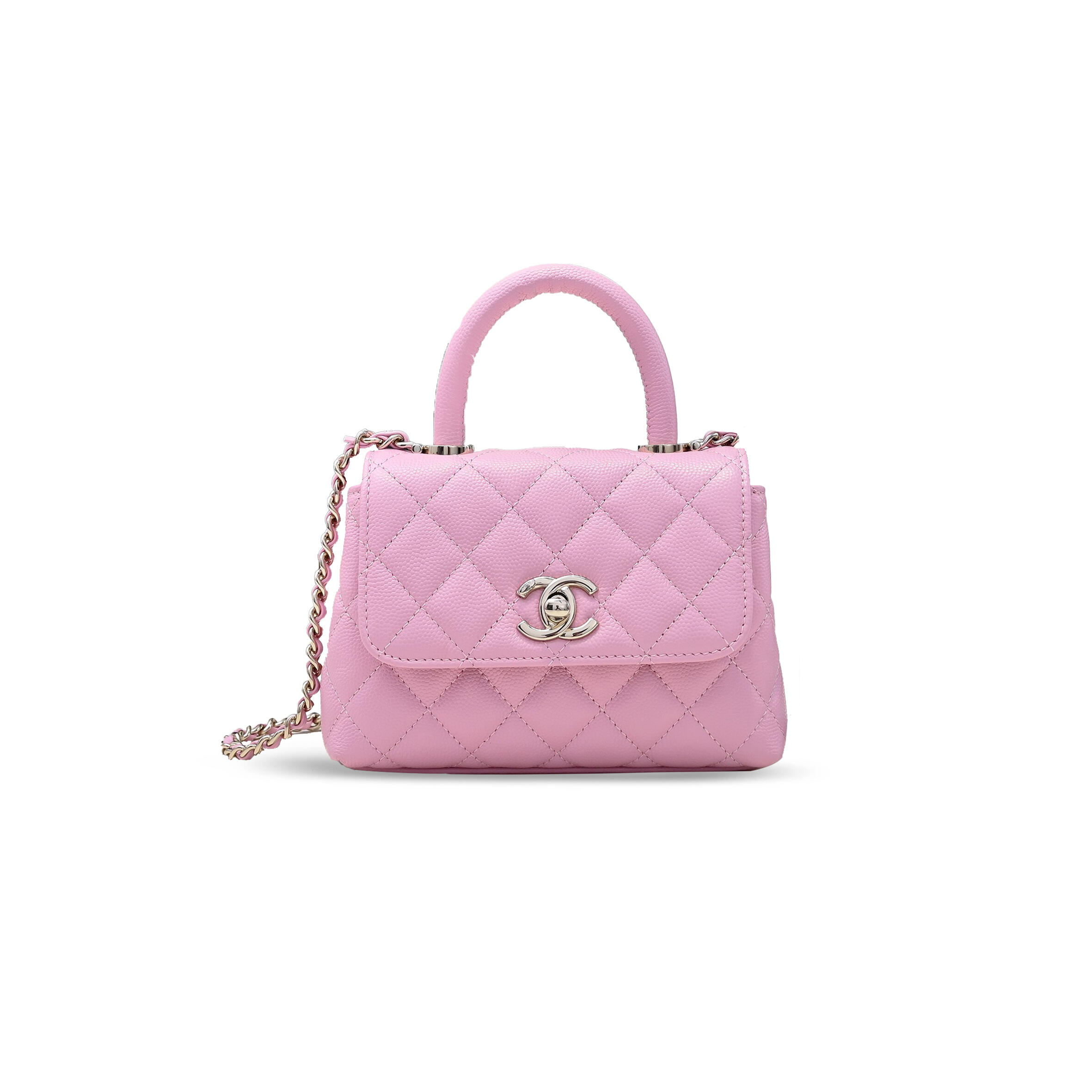 Ch**el MINI COCO HANDLE FLAP BAG CAVIAR &amp; LIGHT GOLD METAL PINK AS4244 (14.5*11.5*5.5cm) Master Quality