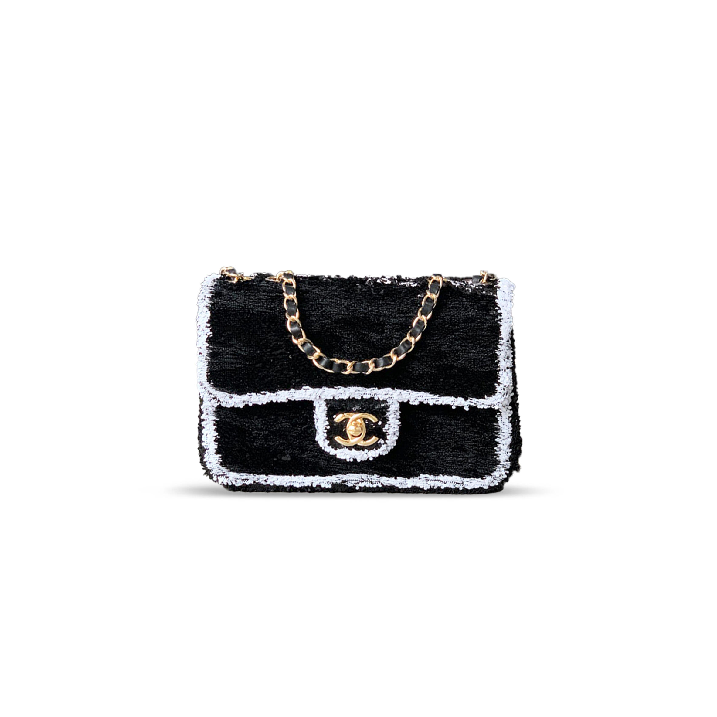 Ch**el CLASSIC FLAP BAG SEQUINS &amp; GOLD METAL BLACK 296135 (20*13*7cm) Master Quality
