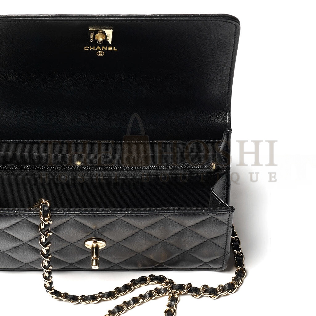 Ch**el CLUTCH WITH CHAIN LAMBSKIN, STRASS &amp; GOLD-TONE METAL BLACK AP4831 (18.5*11*6cm) Master Quality