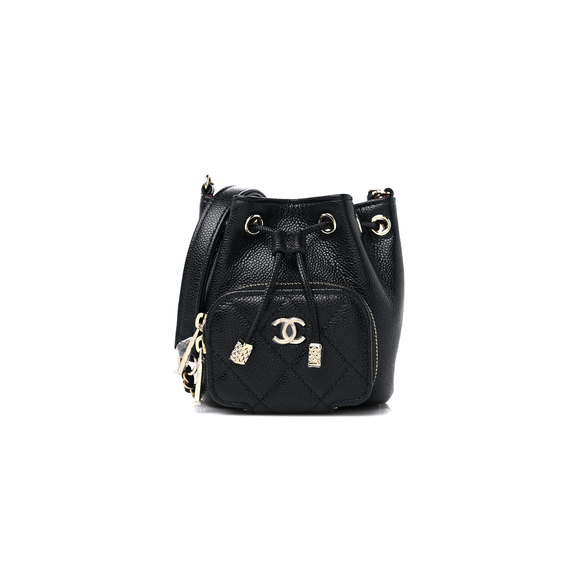 Ch**el CAVIAR QUILTED MINI CC POCKET BUCKET BAG BLACK AP2913 (11*10*4cm) Master Quality