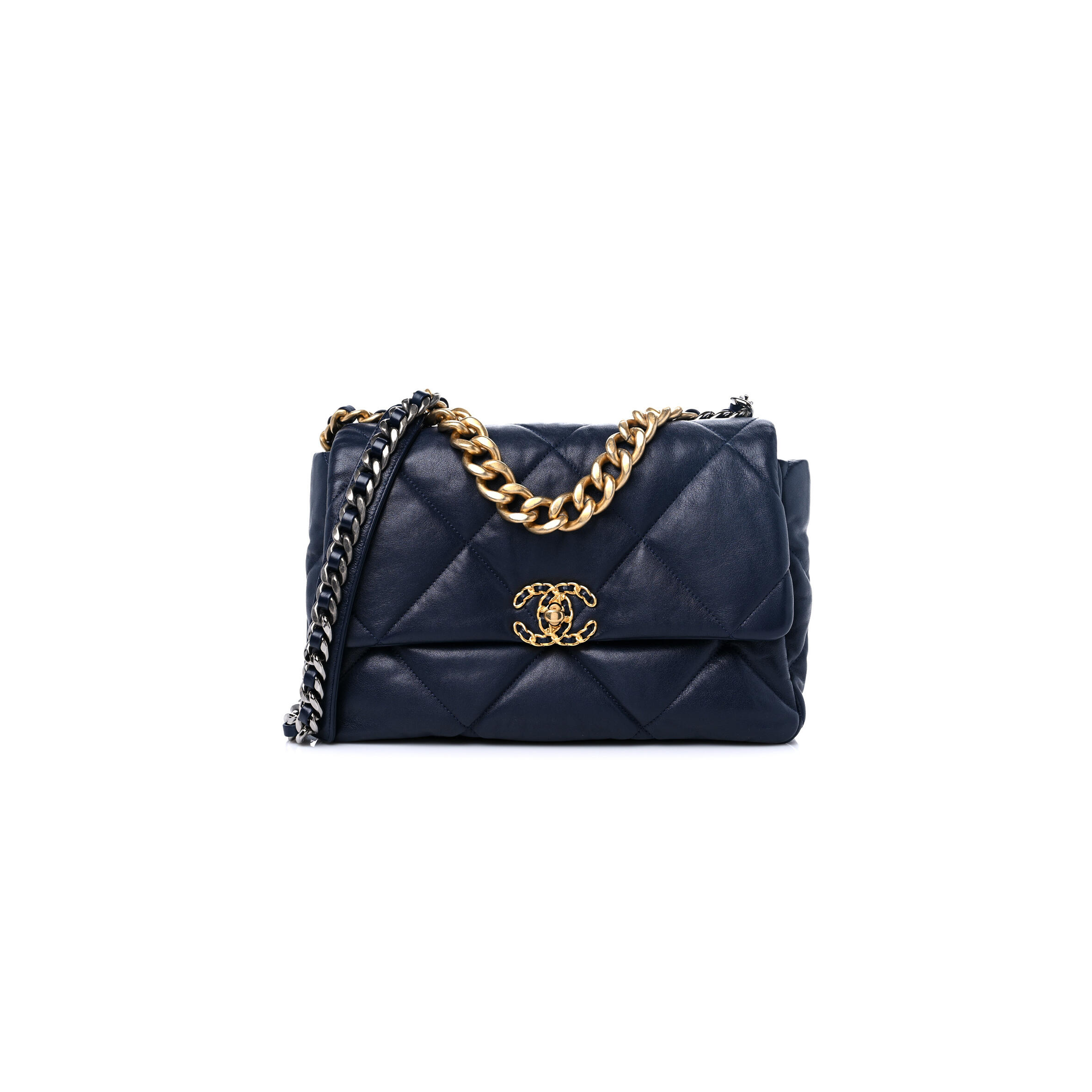 Ch**el LAMBSKIN QUILTED LARGE Ch**el 19 FLAP NAVY BLUE AS1161 (30*20*10cm) Master Quality
