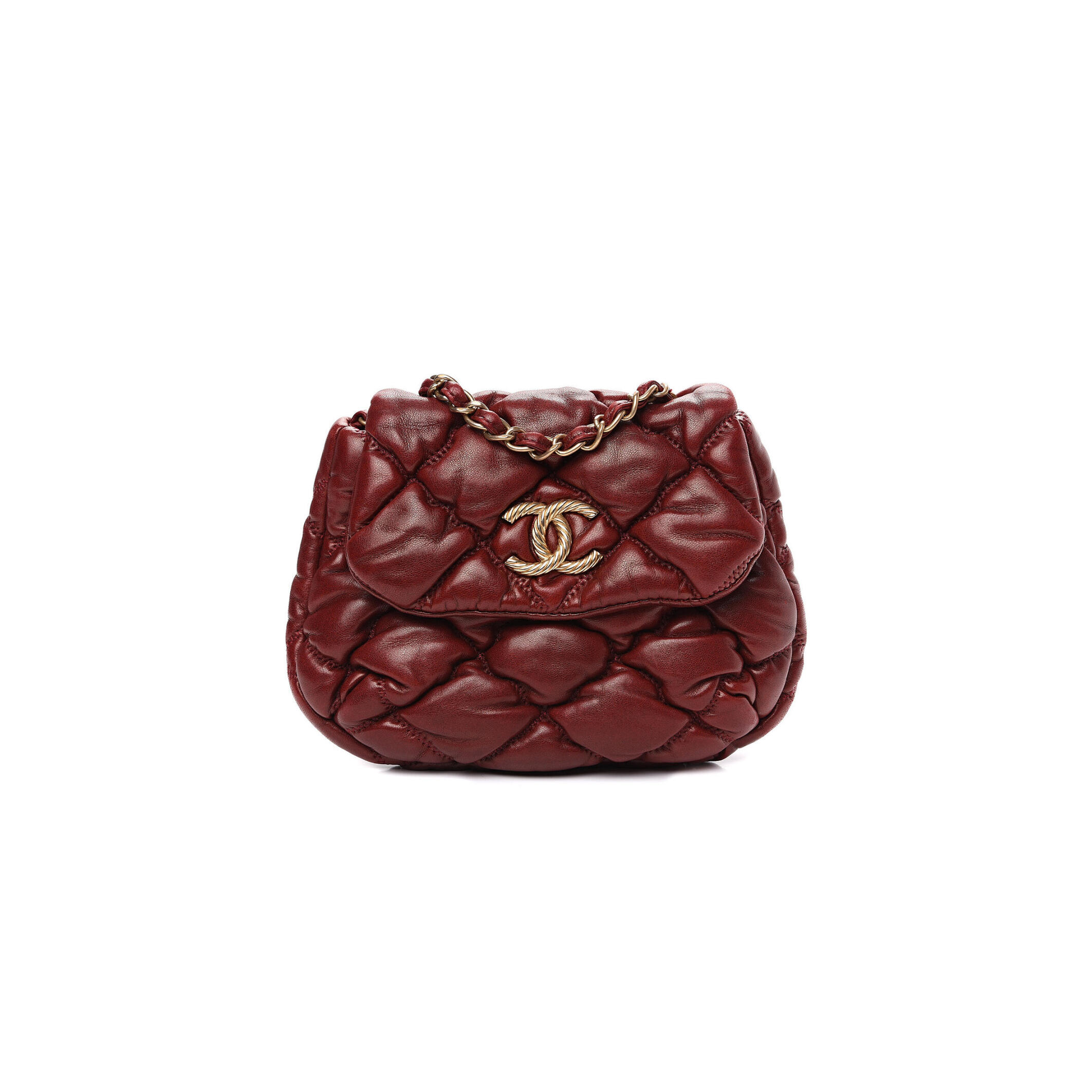 Ch**el LAMBSKIN MINI BUBBLE QUILT FLAP BORDEAUX 541635 (38*20*18cm) Master Quality