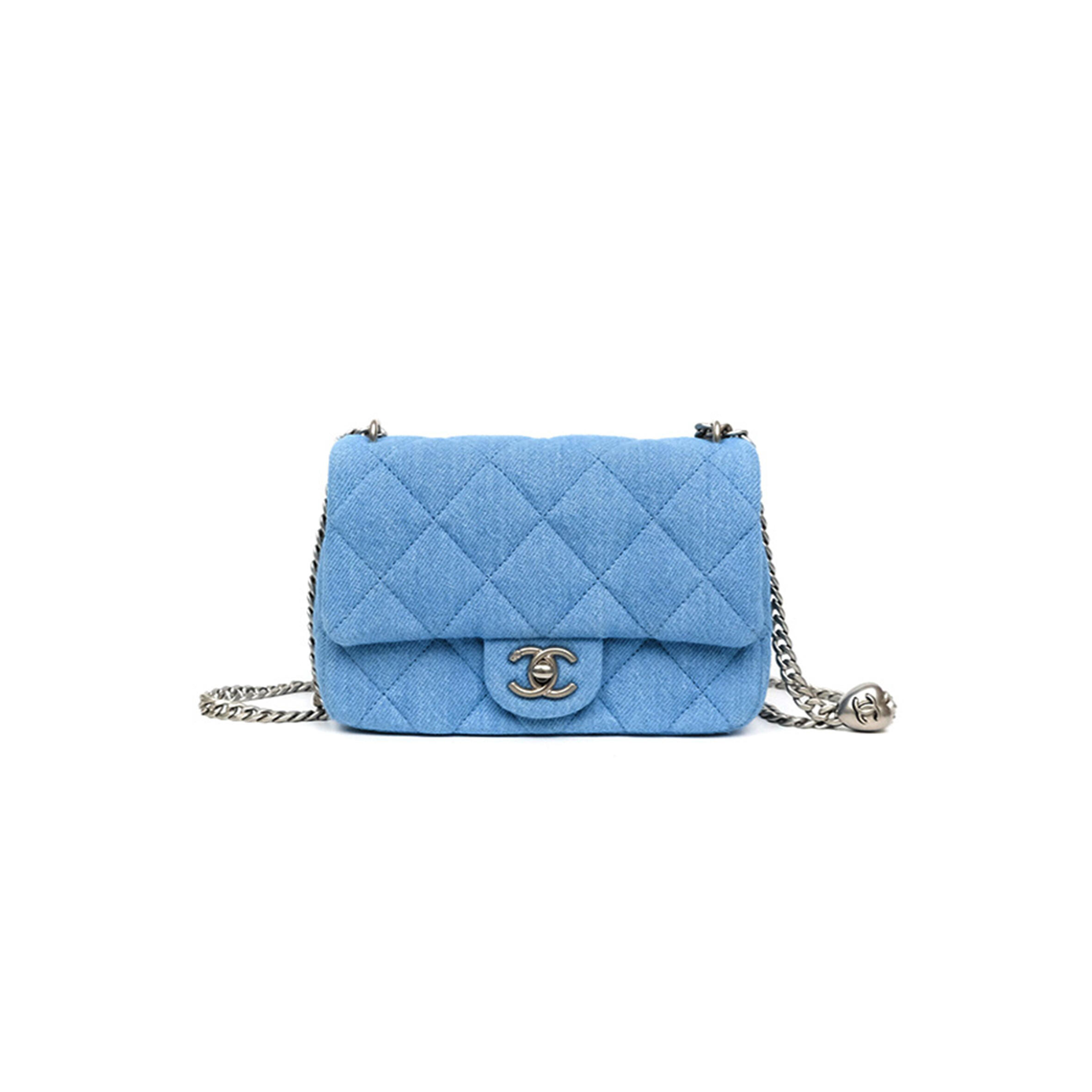 Ch**el MASTER HEART CRUSH MINI FLAP BAG BLUE DENIM AGED SILVER HARDWARE  (19*13*6cm) Master Quality