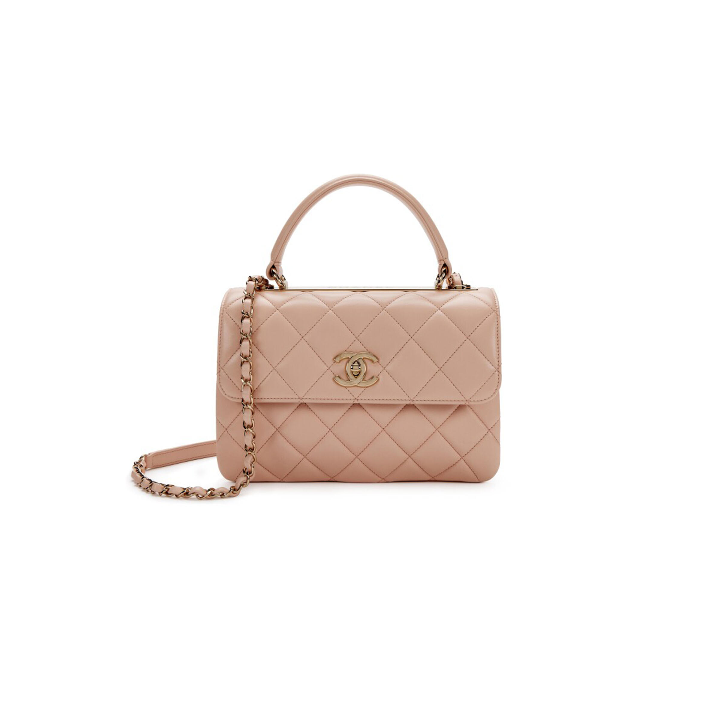 Ch**el QUILTED LAMBSKIN SMALL TRENDY CC TOP HANDLE FLAP BAG GOLD HARDWARE  (25*17*9cm) Master Quality