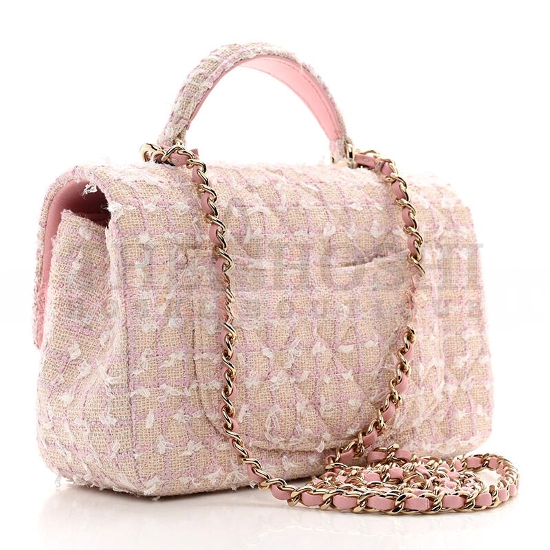 Ch**el TWEED QUILTED MINI TOP HANDLE RECTANGULAR FLAP LIGHT PINK 1386916 (20*12*6cm) Master Quality
