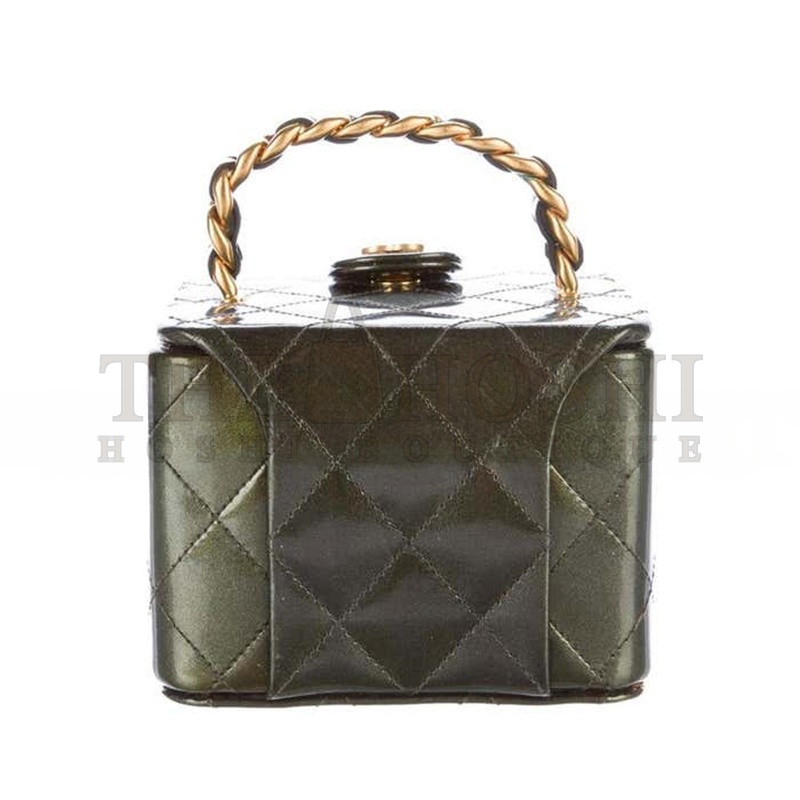 Ch**el VANITY CASE MICRO MINI 90S VINTAGE IRIDESCENT RARE GREEN PATENT CLUTCH  (11*10*8cm) Master Quality