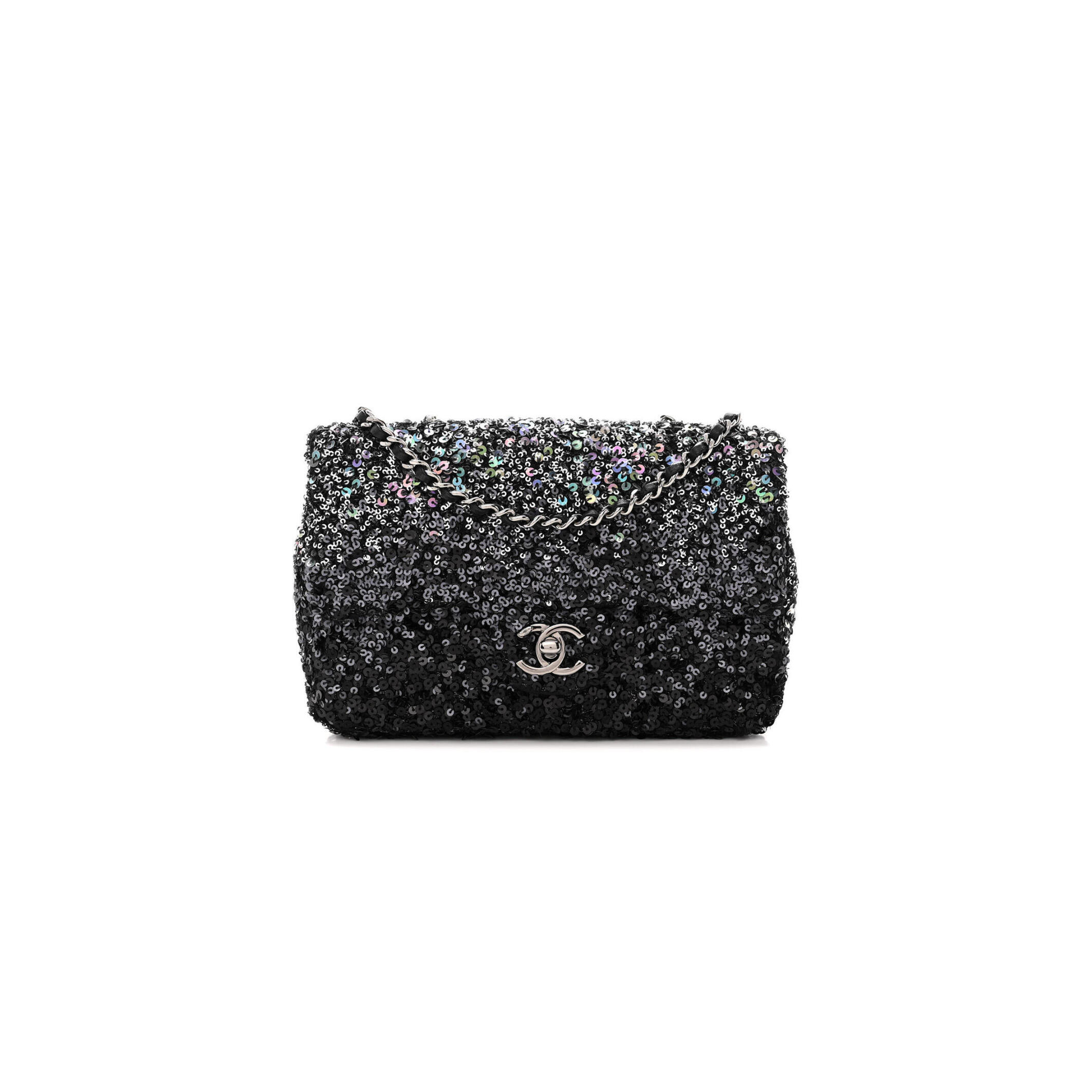 Ch**el SEQUIN MINI RECTANGULAR FLAP BLACK SILVER AS3965 (20*15*7cm) Master Quality