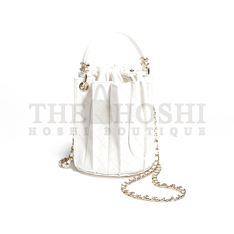Ch**el MINI BUCKET BAG LAMBSKIN WHITE AS5486 (15.2*14*14cm) Master Quality