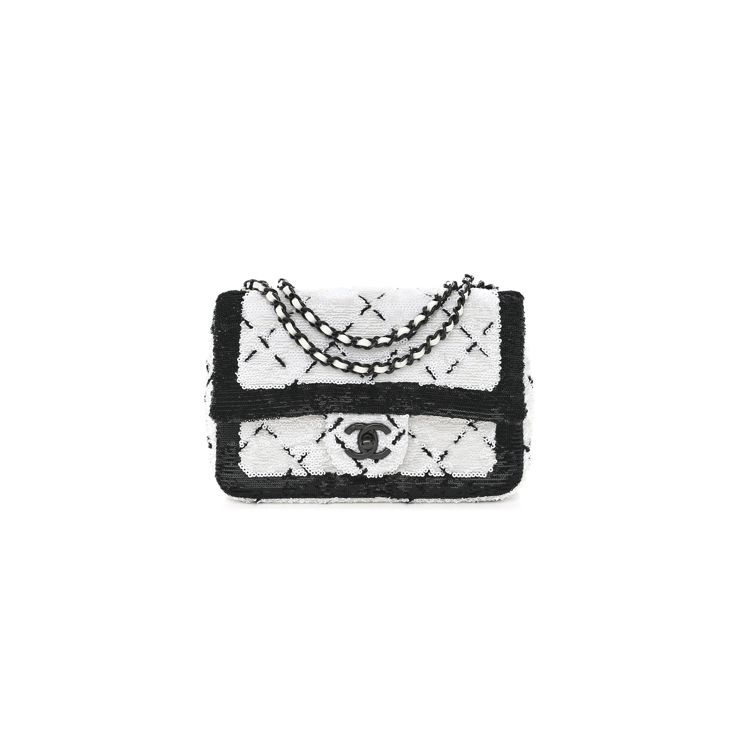 Ch**el SEQUIN CC SMALL SINGLE FLAP WHITE BLACK 1468914 (20*13*6cm) Master Quality