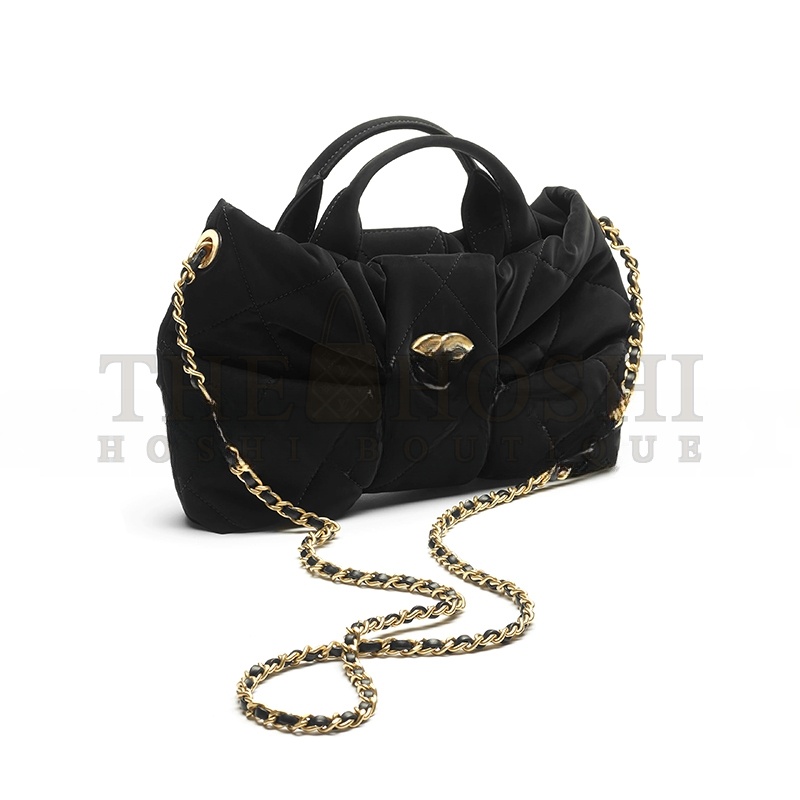 Ch**el MINI BOW BAG VELVET-EFFECT NYLON AS5849 02 (26*18*5cm) Master Quality