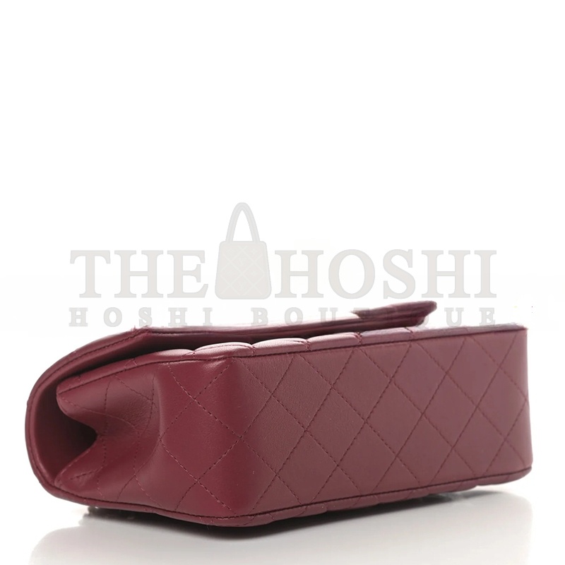 Ch**el LAMBSKIN QUILTED MINI TOP HANDLE RECTANGULAR FLAP BURGUNDY (20*12*6cm) Master Quality