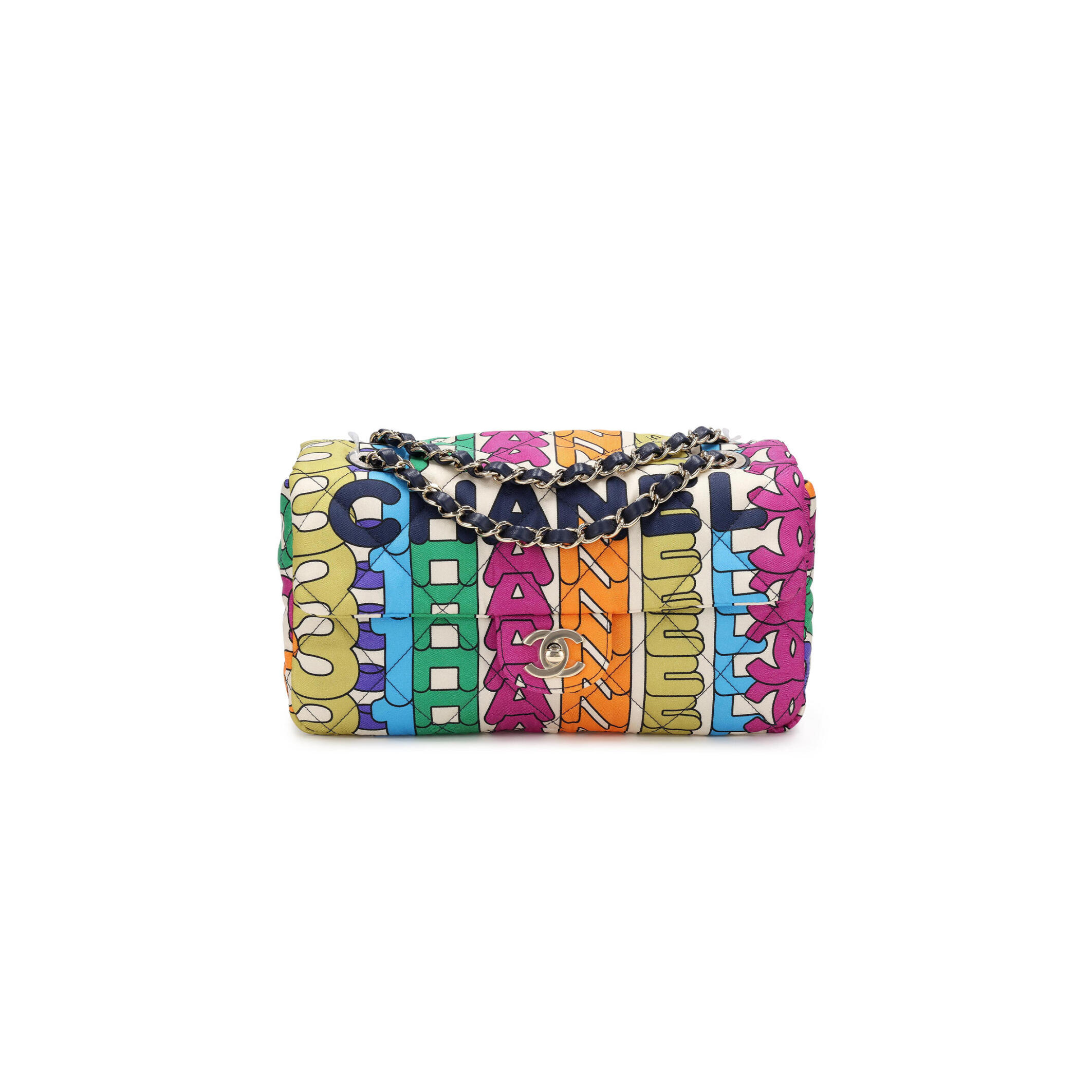 Ch**el RAINBOW QUILTED NYLON MEDIUM LOGO FLAP GOLD HARDWARE AS2897 (24.5*15*5cm) Master Quality