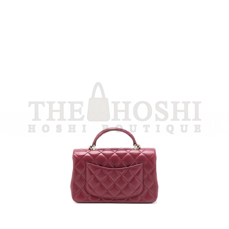 Ch**el TOP HANDLE MINI RECTANGULAR FLAP BAG LAMBSKIN BURGUNDY GHW (20*12*6.5cm) Master Quality