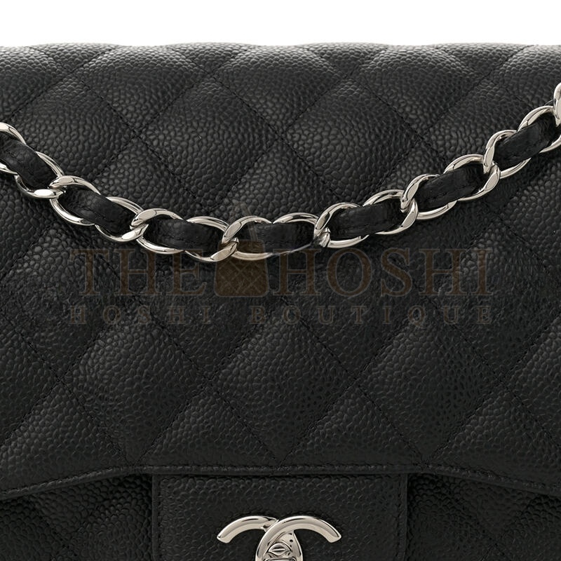 Ch**el CAVIAR QUILTED JUMBO DOUBLE FLAP BLACK 1633607 (30*20*9cm) Master Quality
