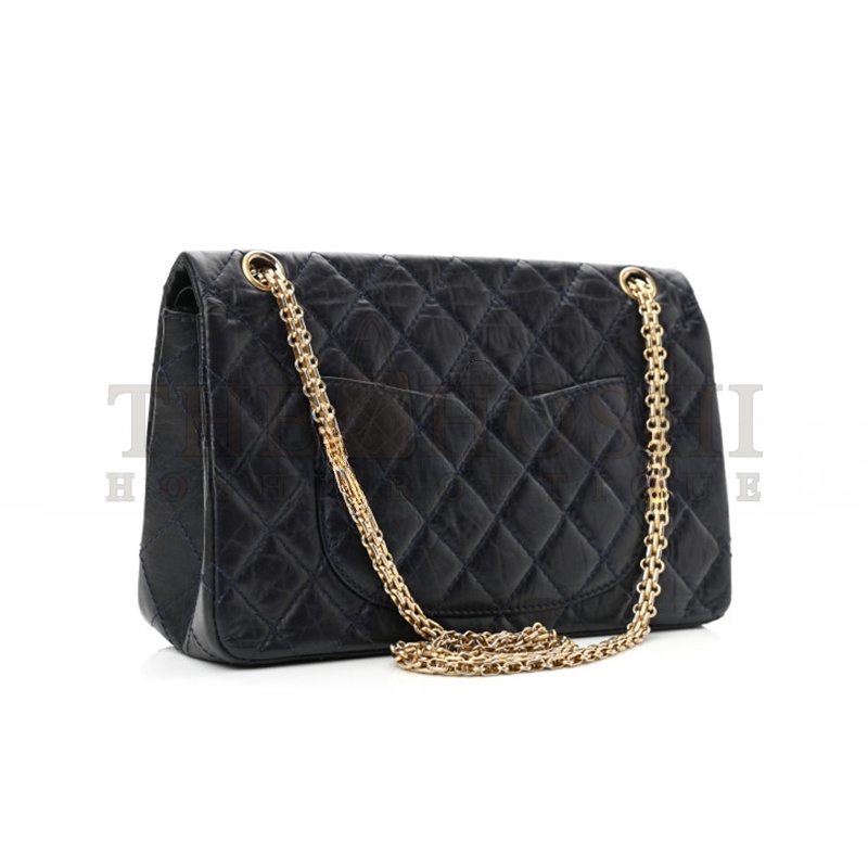 Ch**el AGED CALFSKIN 2.55 FLAP NAVY BULE 1002148 (28*19*9cm) Master Quality