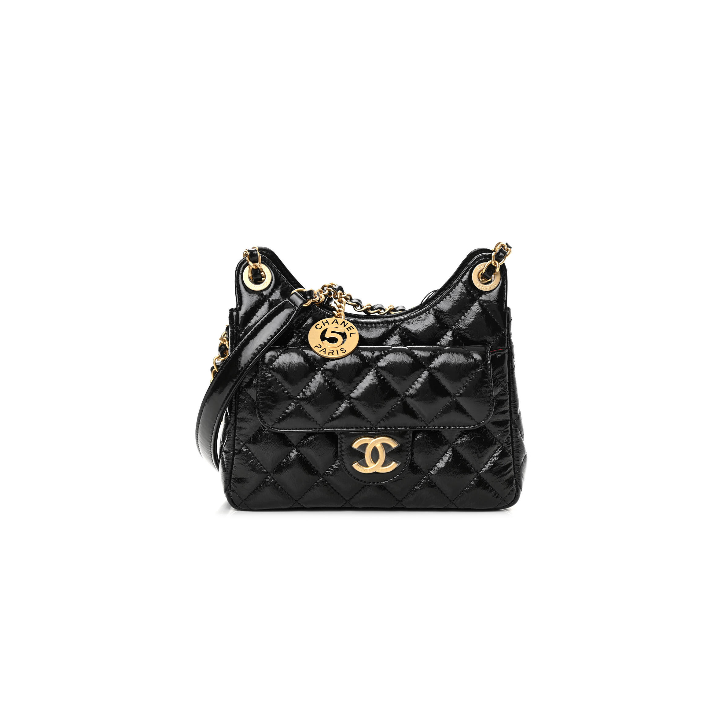 Ch**el SHINY CRUMPLED CALFSKIN QUILTED SMALL WAVY CC HOBO AS4323 (18*17*6cm) Master Quality