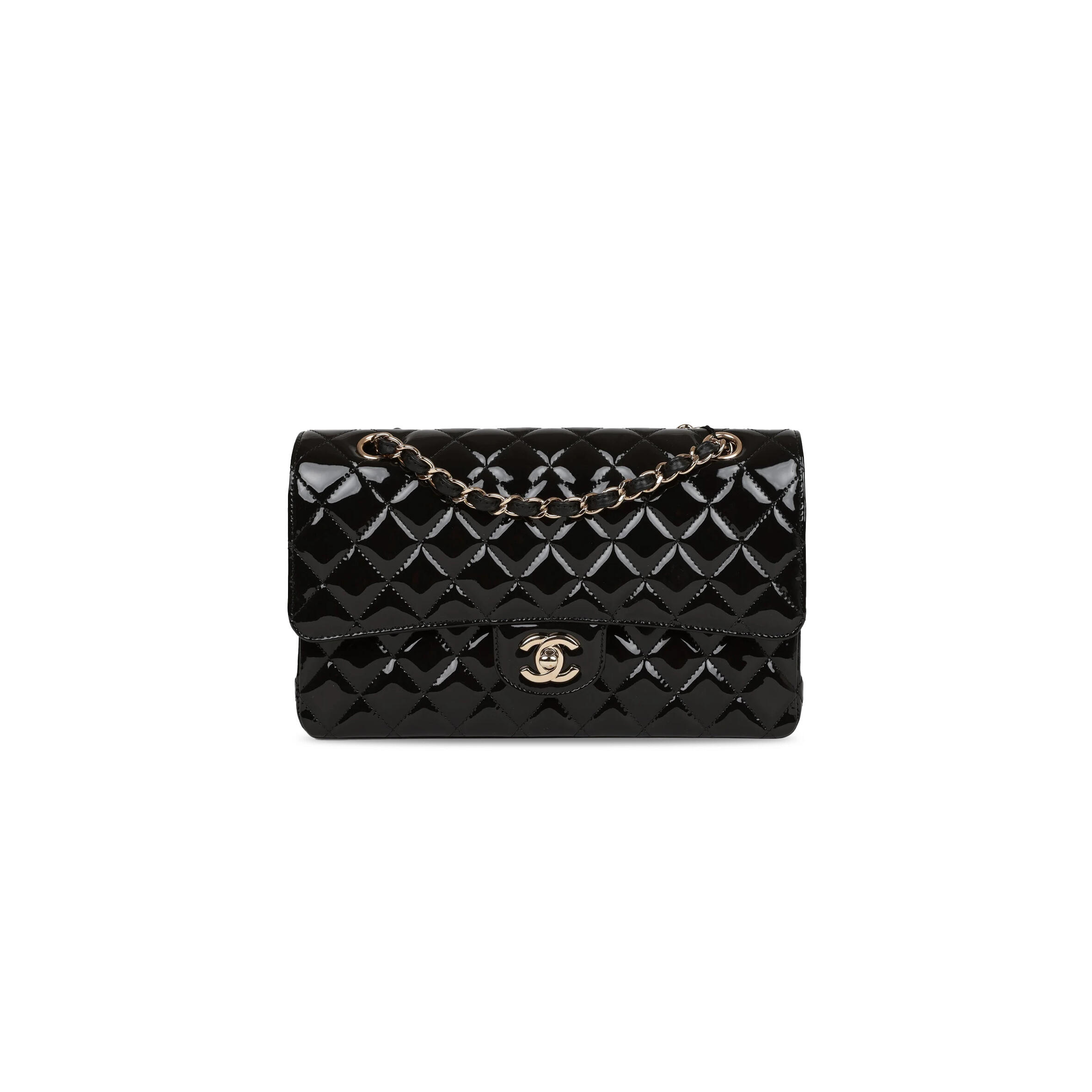 Ch**el PATENT CALFSKIN QUILTED MEDIUM CLASSIC FLAP 1300265 (25*15*7cm) Master Quality