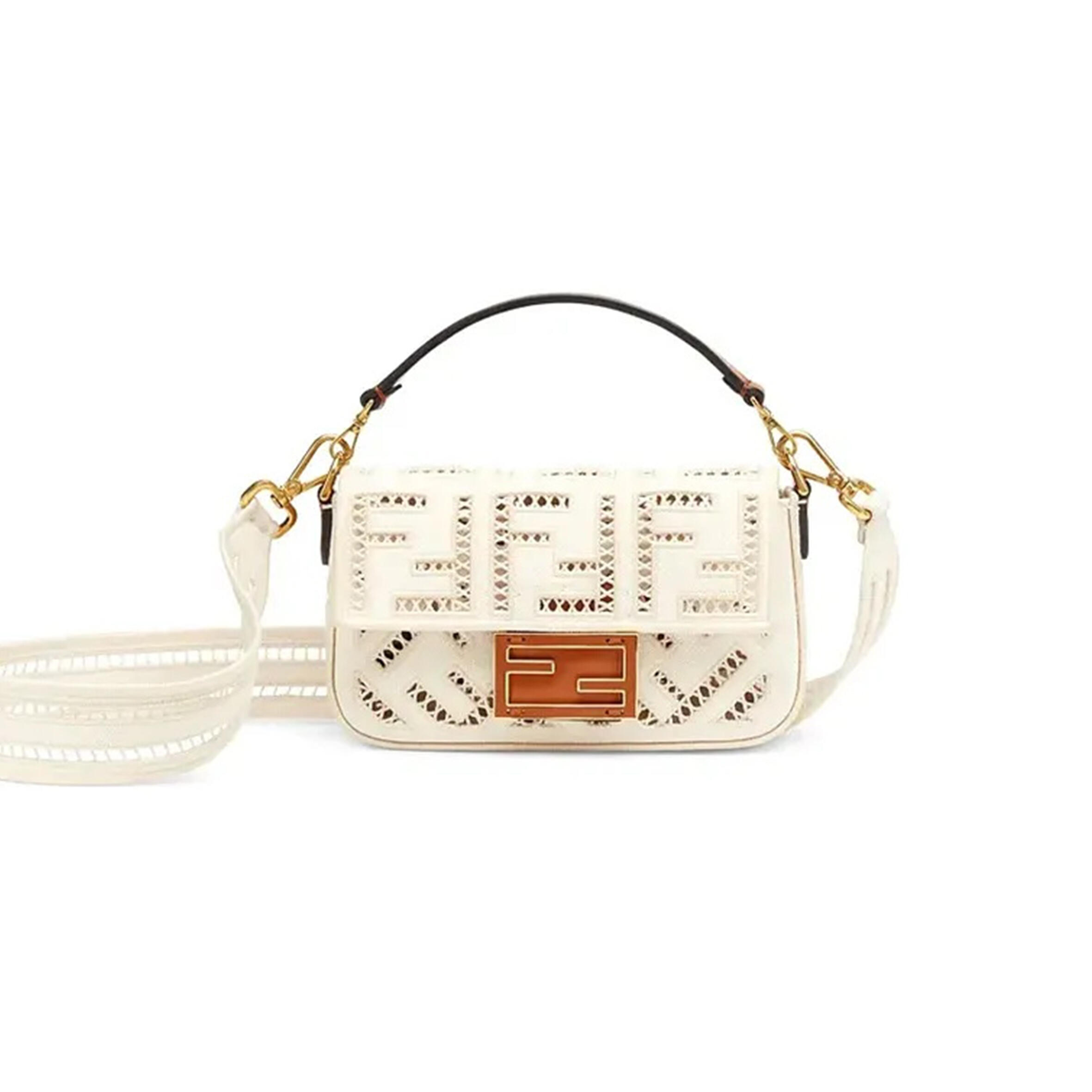 F**di BAGUETTE FF HOLLOW EMBROIDERY MINI SHOULDER CROSSBODY BAG 8BS017AF2VF1DSV (21*10*5cm) Master Quality