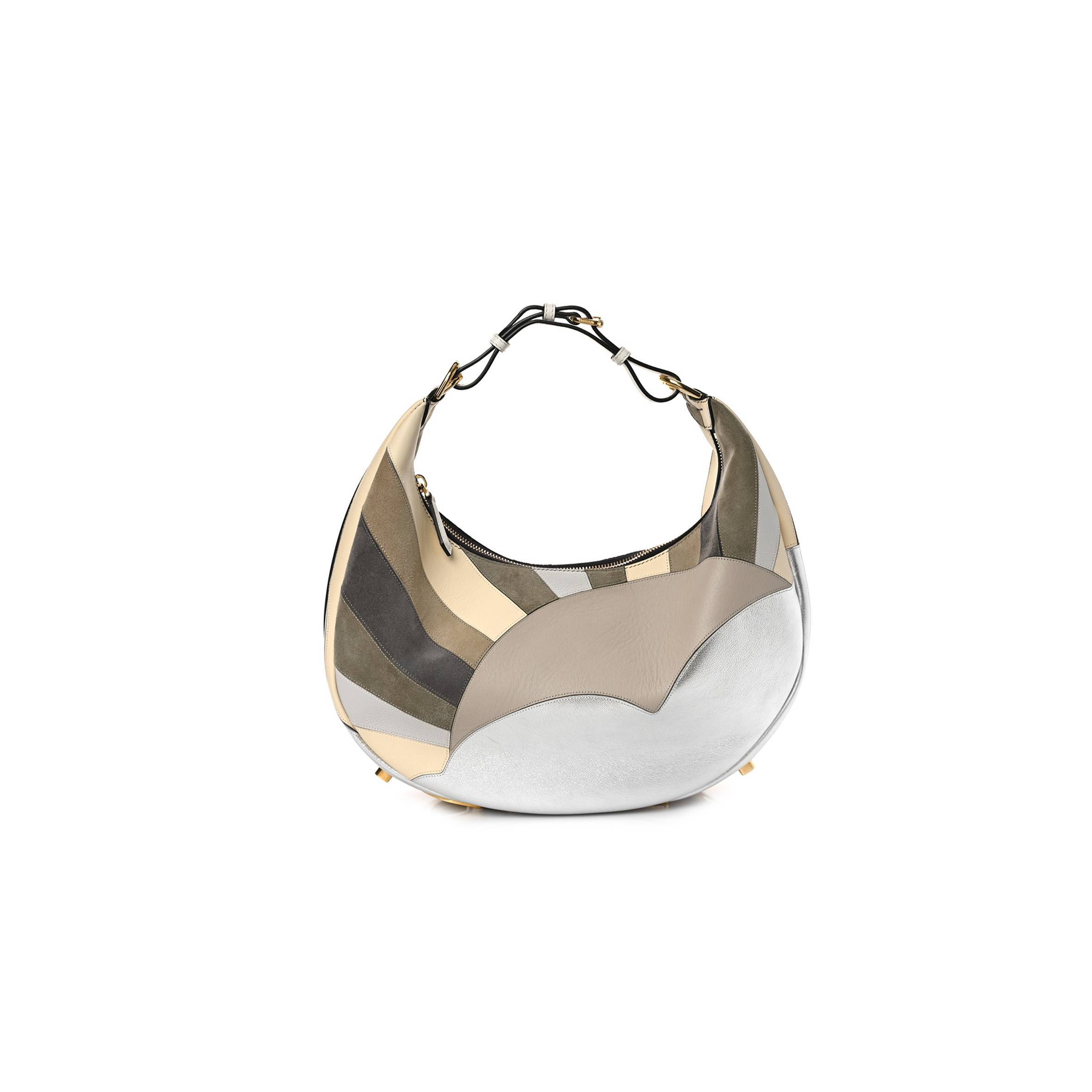 F**di VITELLO SETA GOATSKIN SUEDE SUN CLOUD INLAY MEDIUM F**diGRAPHY HOBO BAG MULTICOLOR WHITE ICE (28*20*11cm) Master Quality