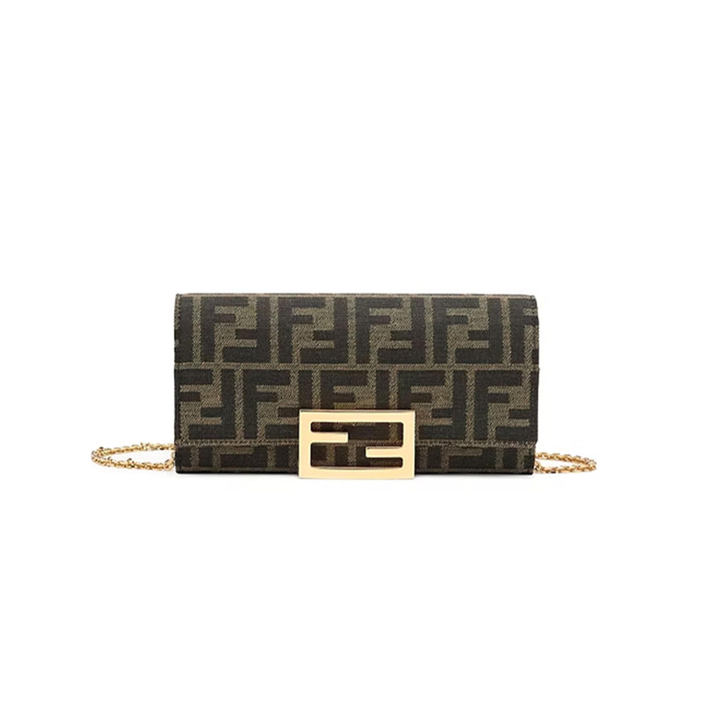 F**di ZUCCA VITELLO CONTINENTAL WALLET ON CHAIN TOBACCO (18.5*9.5*3cm) Master Quality