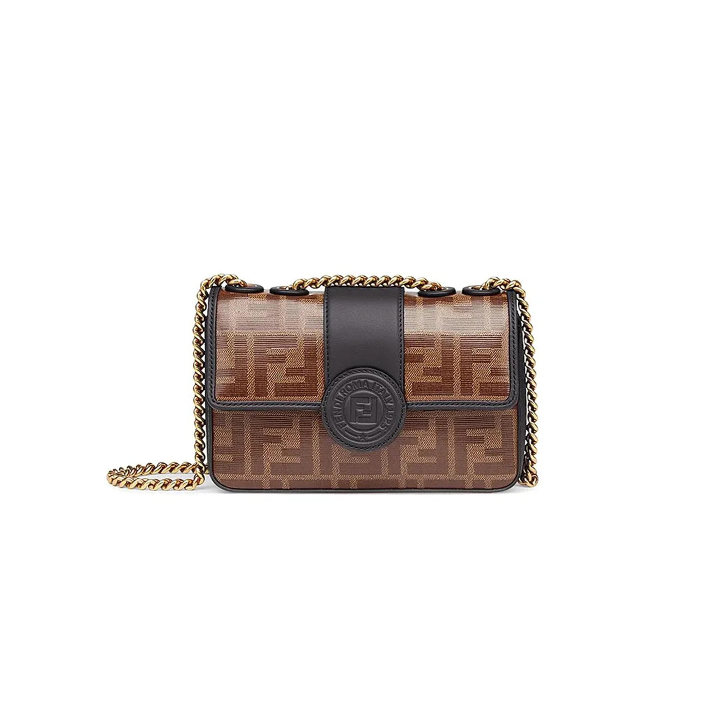 F**di 1974 DOUBLE F MINI GLAZED BAG 8BS016A5K4F14RT (19*13*4cm) Master Quality