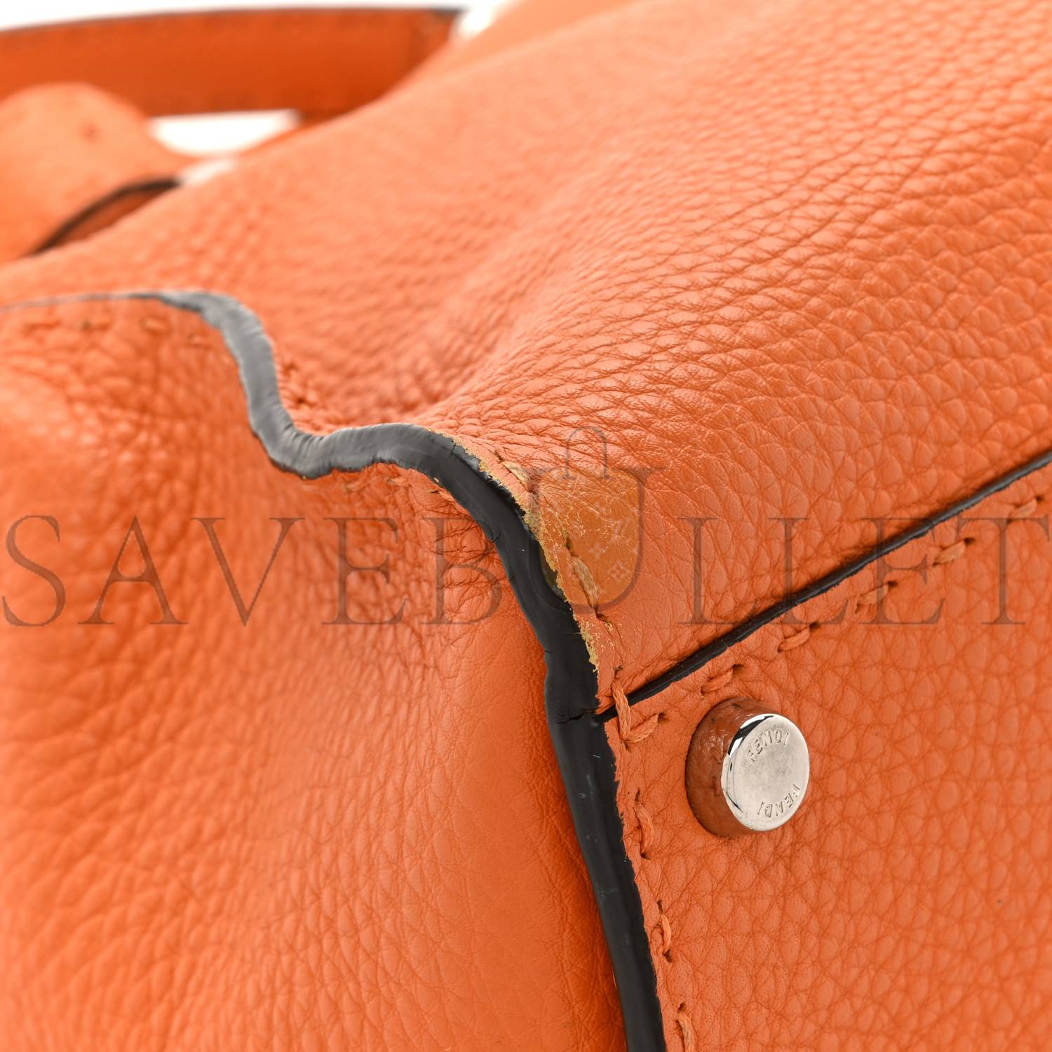 F**di CUOIO ROMANO SELLERIA BI-COLOR MEDIUM PEEKABOO ICONIC SATCHEL ORANGE STONE (34*26*13cm) Master Quality