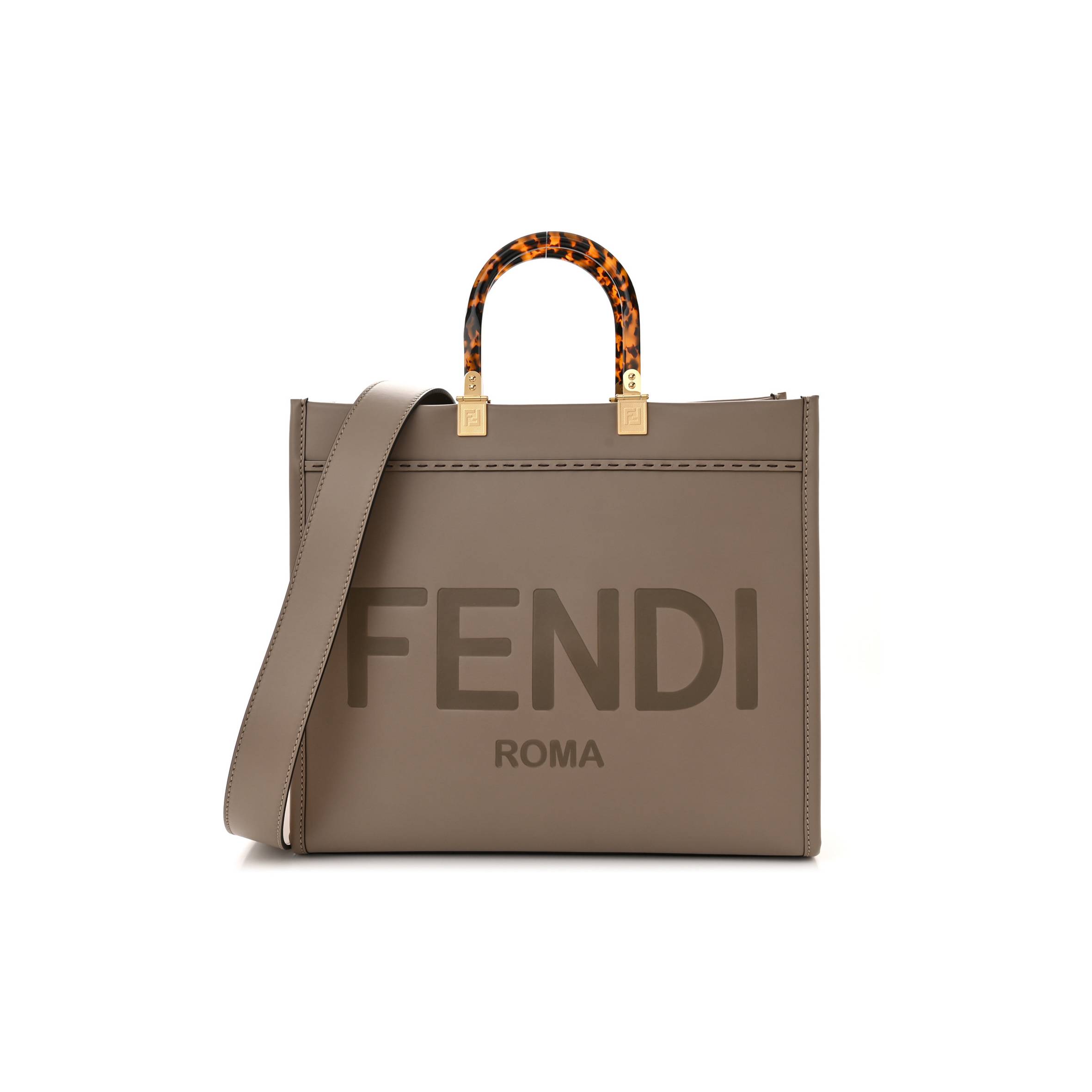 F**di VITELLO KING PLEXIGLASS LOGO EMBOSSED MEDIUM F**di SUNSHINE SHOPPER TOTE TORTORA (36*30*15cm) Master Quality
