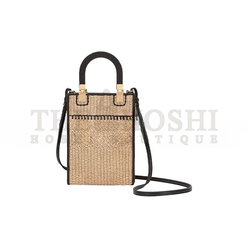 F**di SUNSHINE MINI STRAW &amp; LEATHER TOTE 8BS051AFQPF0VPJ (18*13*6cm) Master Quality