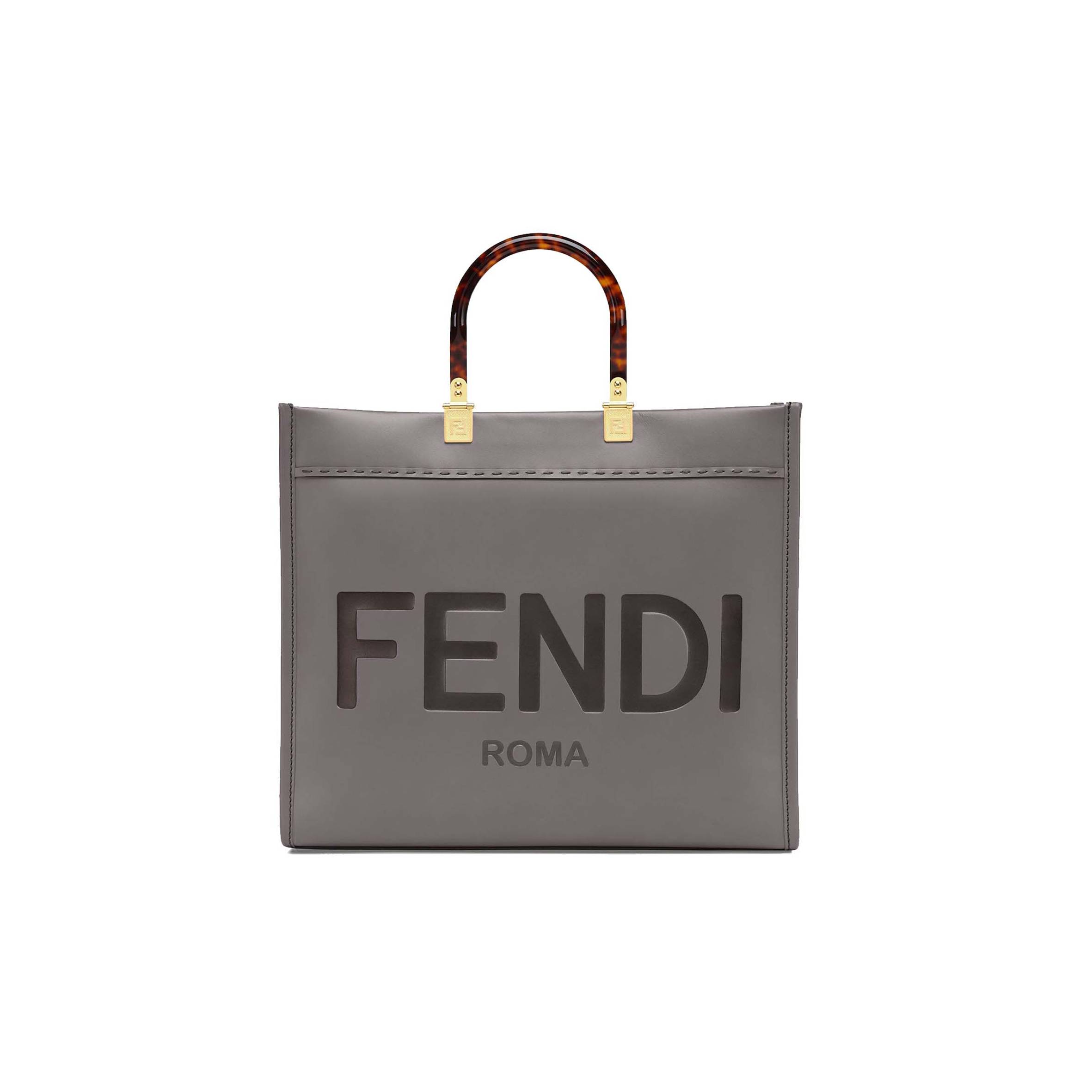 F**di SUNSHINE MEDIUM - GRAY LEATHER SHOPPERI 8BH386ABVLF1BZC (35*31*17cm) Master Quality