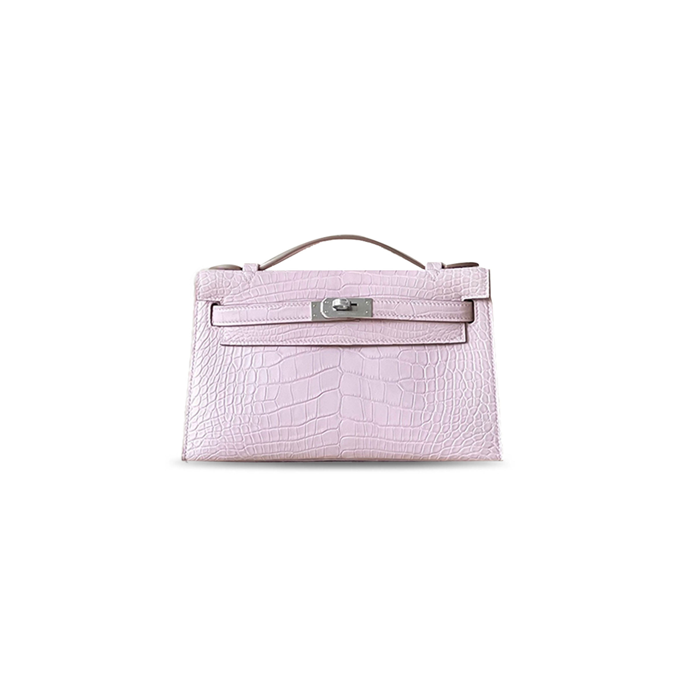 H**me5 MASTER  MINI KELLY POCHETTE CLUTCH ALLIGATOR MAUVE PALE PALLADIUM HARDWARE (22*14*7cm) Master Quality