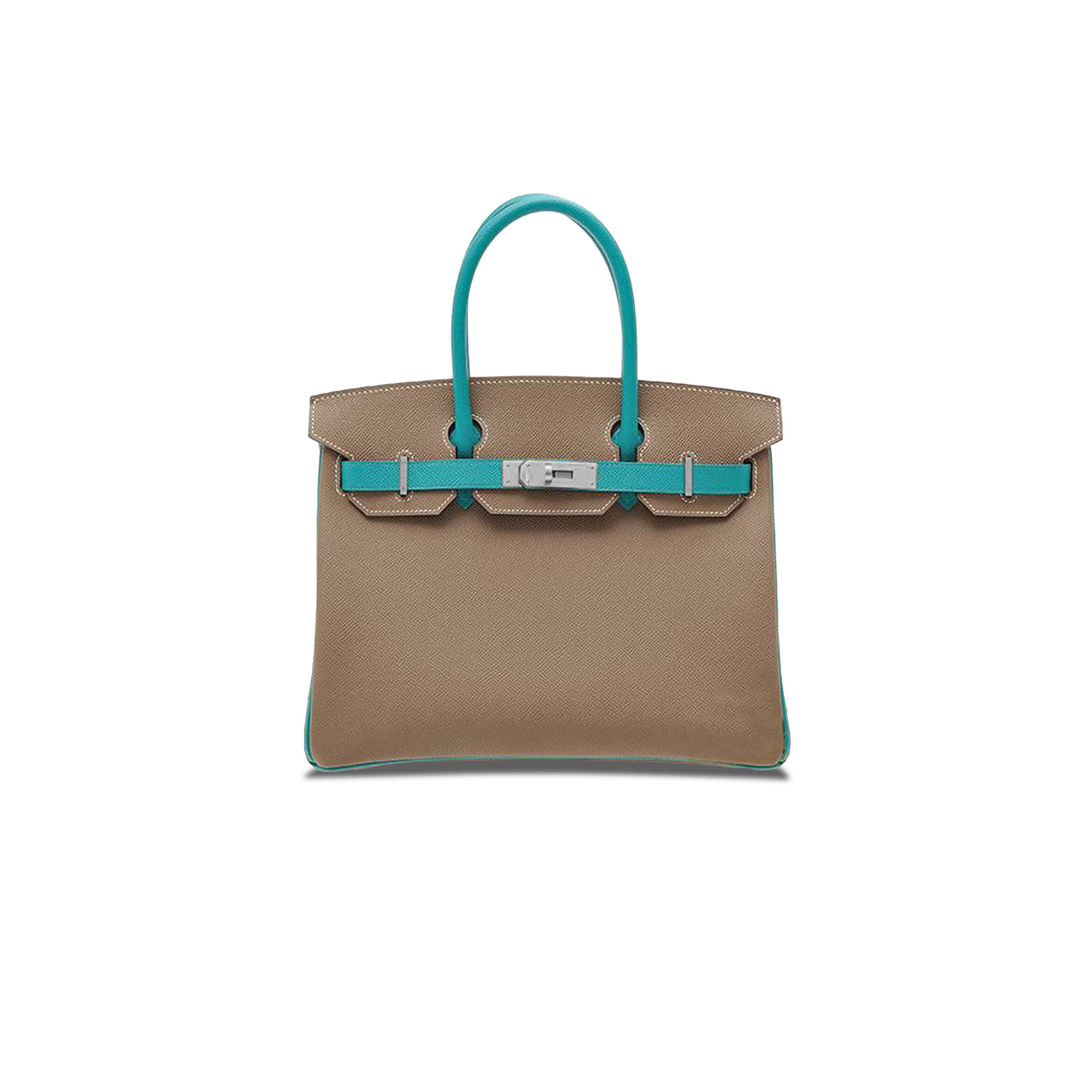 H**me5 BIRKIN 30 EPSOM ELEPHANT GREY AND PEACOCK BLUE SILVER BUCKLE BAG H028369CK63 (30*23*15cm) Master Quality