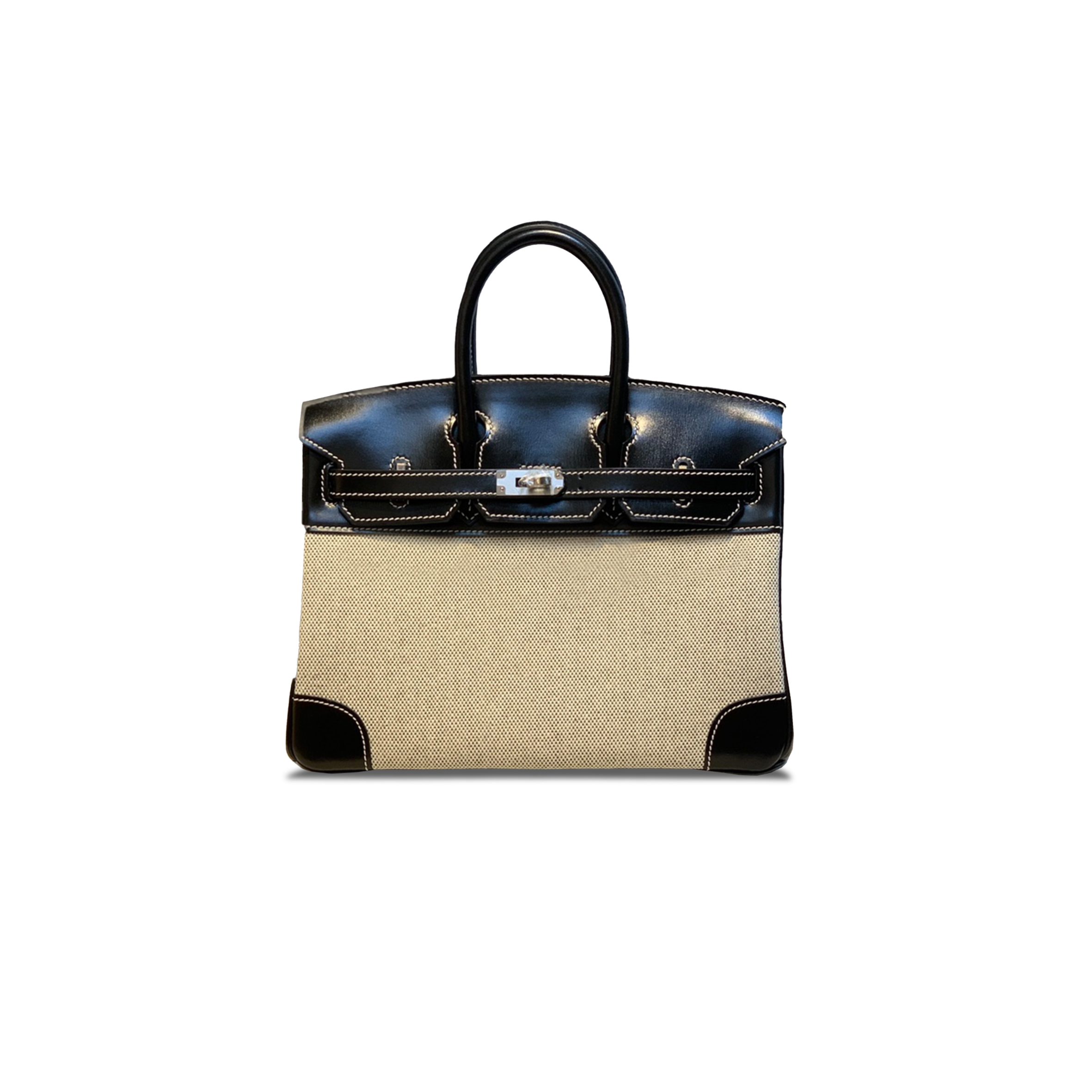 H**me5 BIRKIN 25 BLACK BOX LEATHER CANVAS SILVER BUCKLE H082686CK03 (25*20*13cm) Master Quality