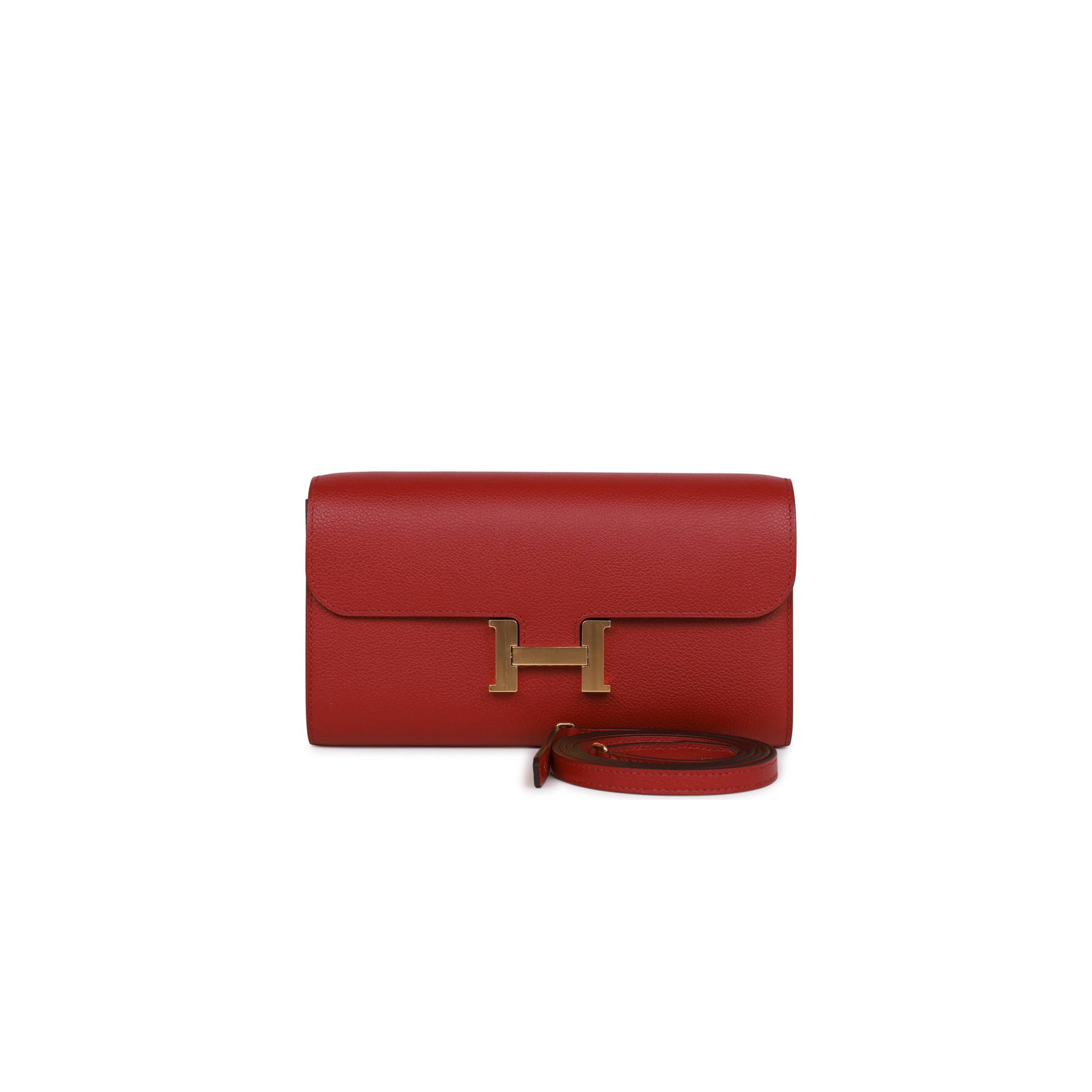 H**me5 CONSTANCE WALLET TO GO ROUGE GRENAT EVERCOLOR GOLD HARDWARE  (20*11*4cm) Master Quality